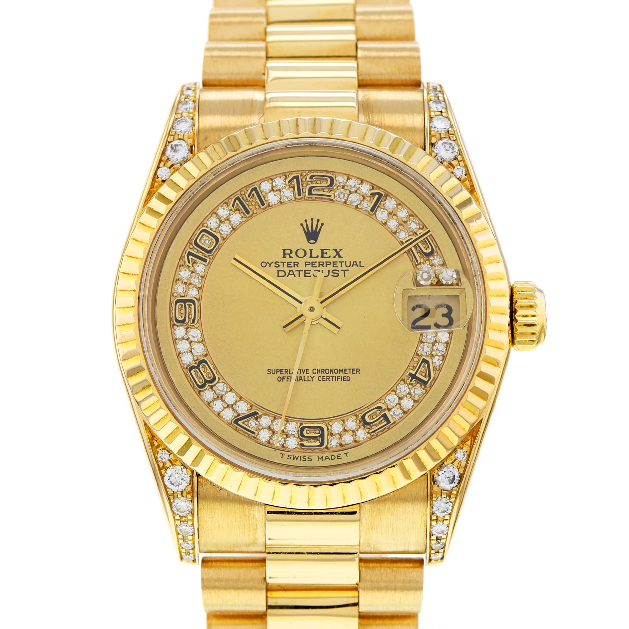 Rolex Datejust 31mm 68238 Factory Diamonds and Lugs 18k Yellow Gold President