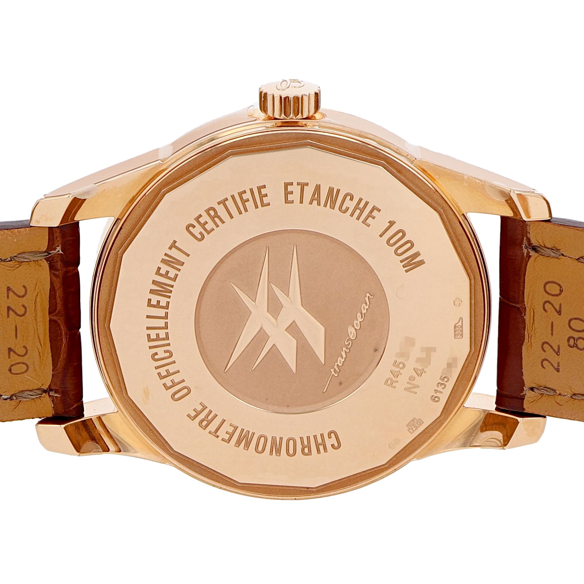 Breitling Transocean Day & Date R45310 43mm White 18k Rose Gold Automatic Mens