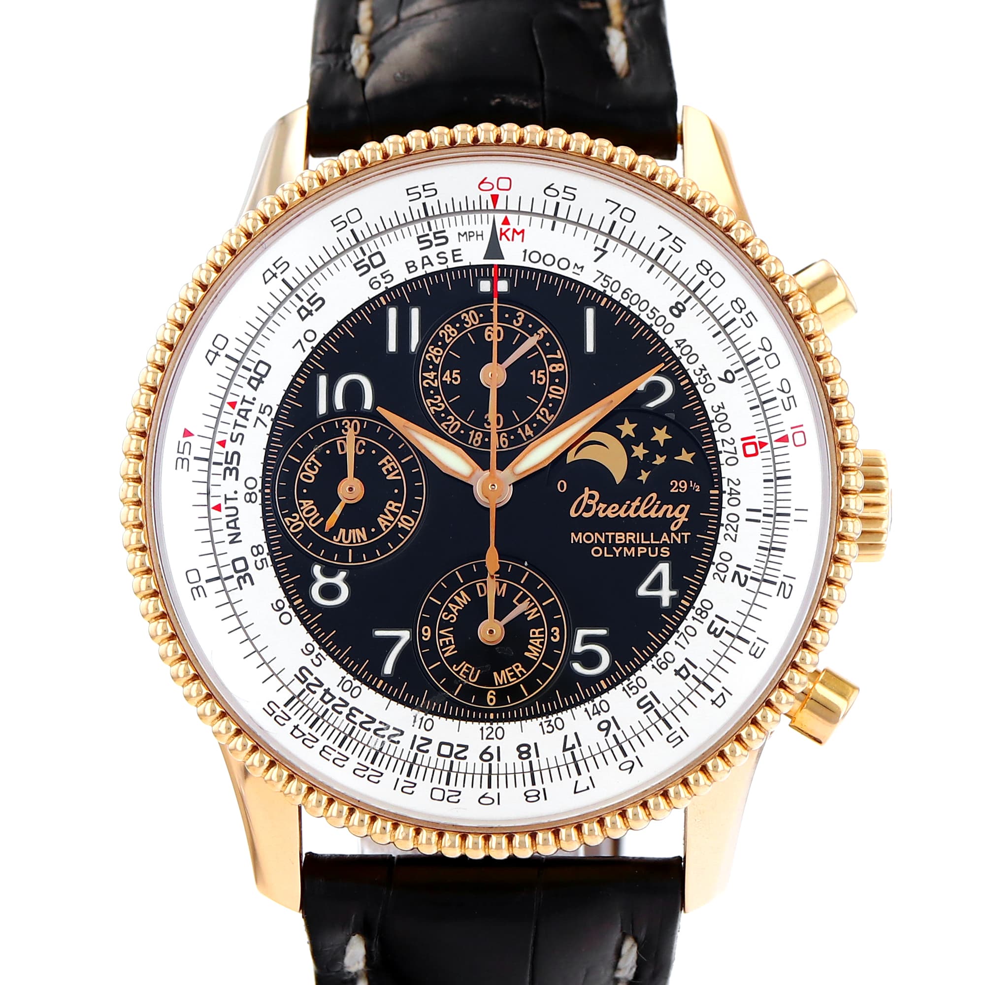 Breitling Montbrillant Olympus H19350 42mm Black 18k Rose Gold Automatic Mens