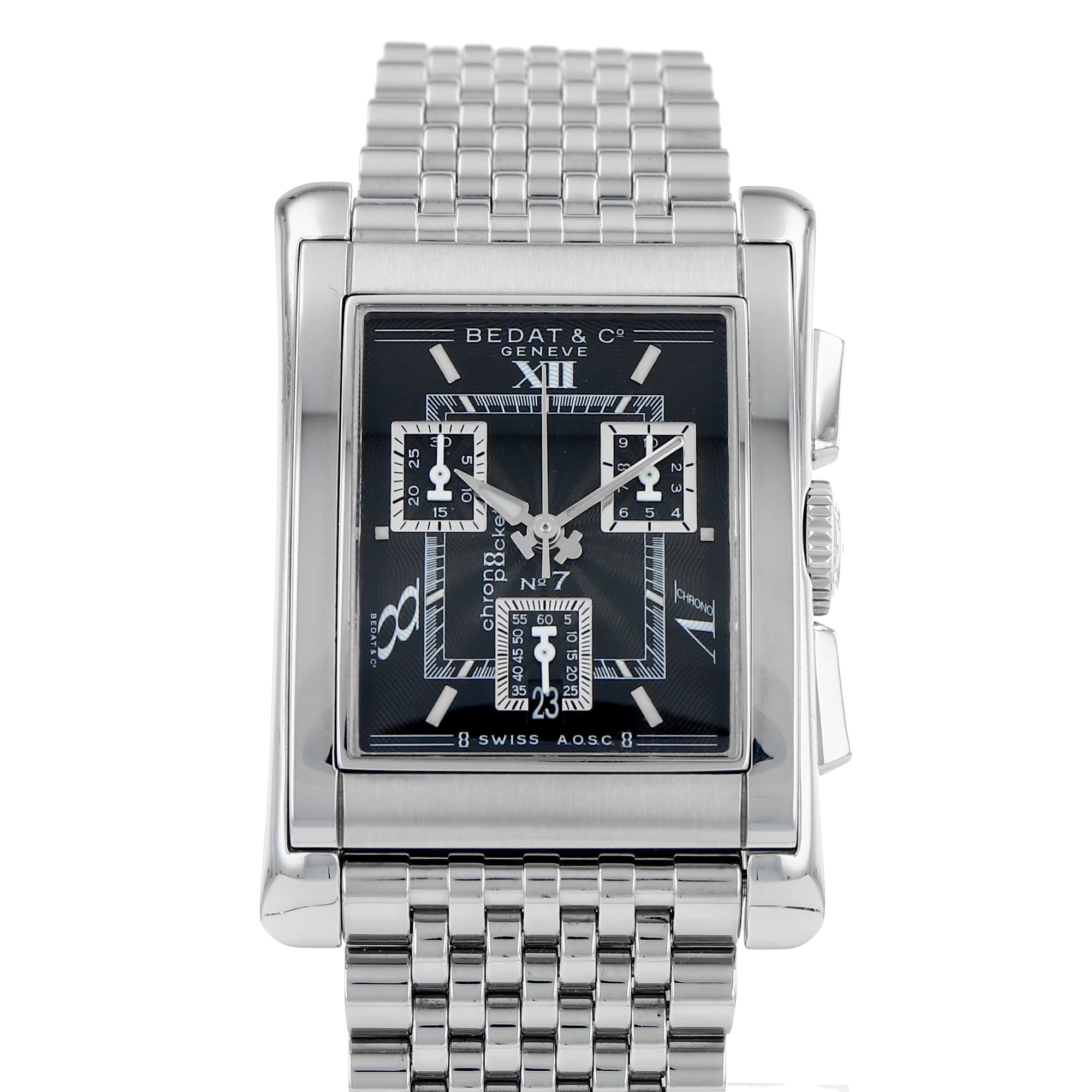 Bedat & Co Nº7 778 Black Dial Stainless Steel Chronograph Quartz Mens Luxury