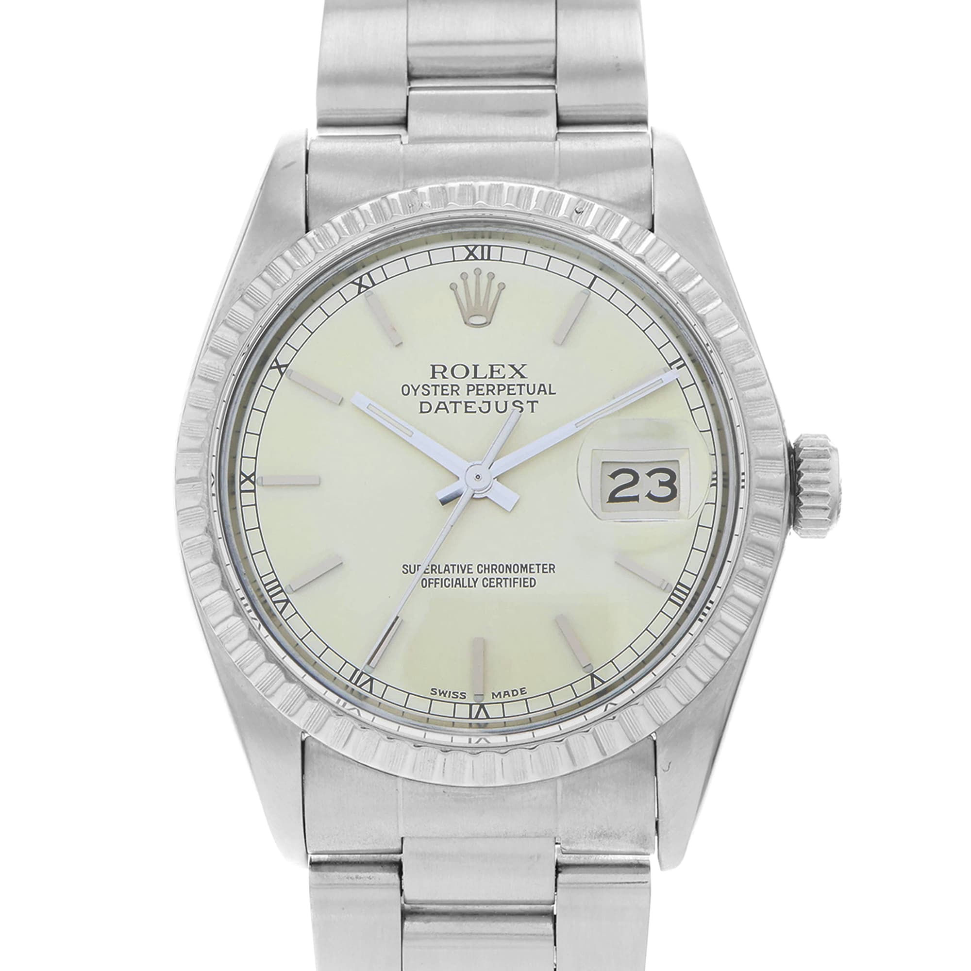 Rolex Datejust 16030 Silver Stick Date Dial Fluted Bezel Oyster