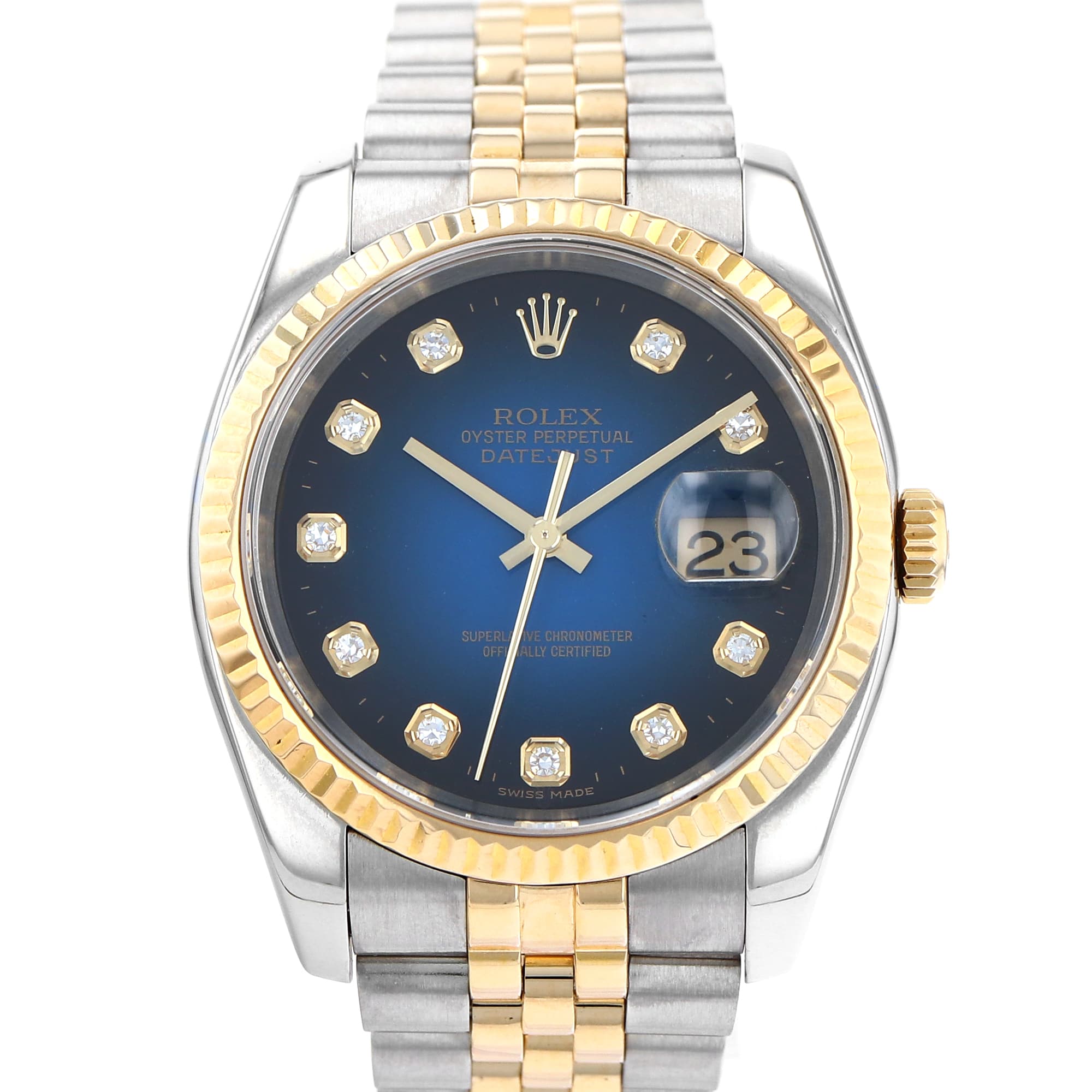 Rolex Datejust 36mm 116233 Blue automatic factory diamonds dial Steel & 18K Y/G