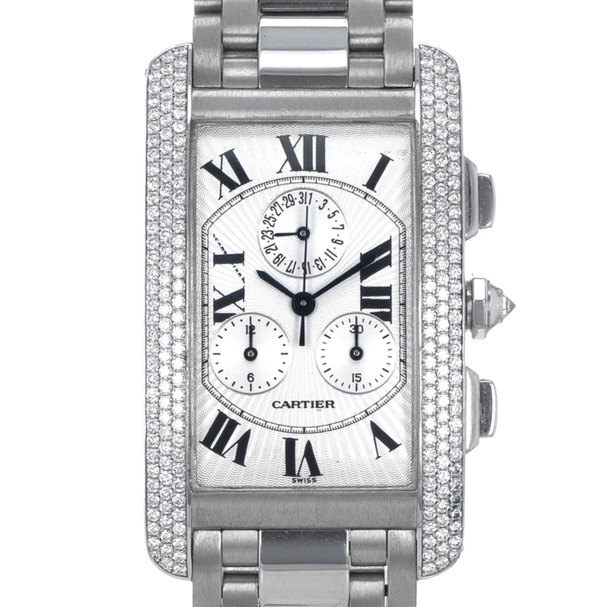 Cartier Tank Americaine WB704251 2339 Factory Diamonds 18k White Gold Mens Watch
