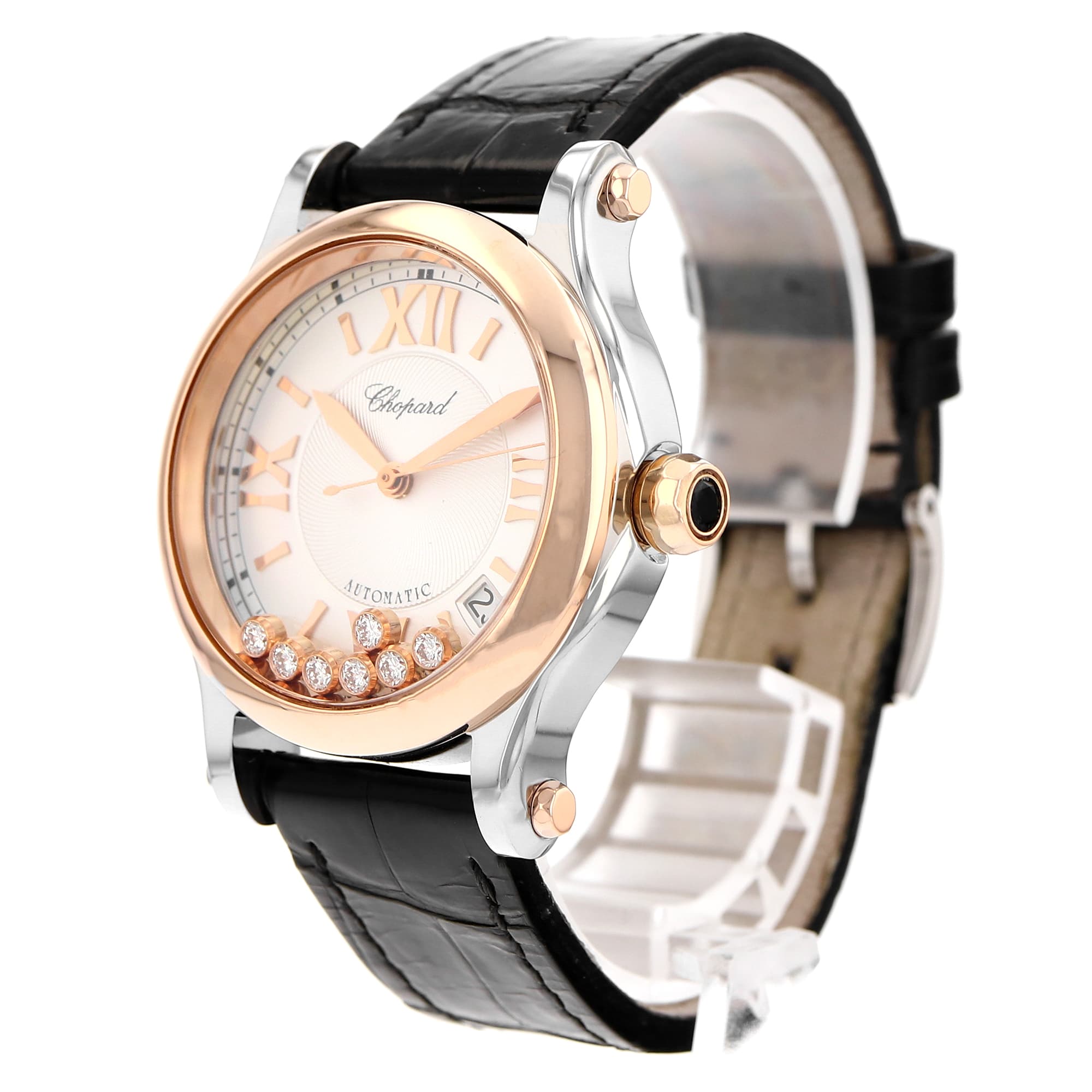 Chopard Happy Sport 8559 Silver Roman Diamond Dial Ladies 18k