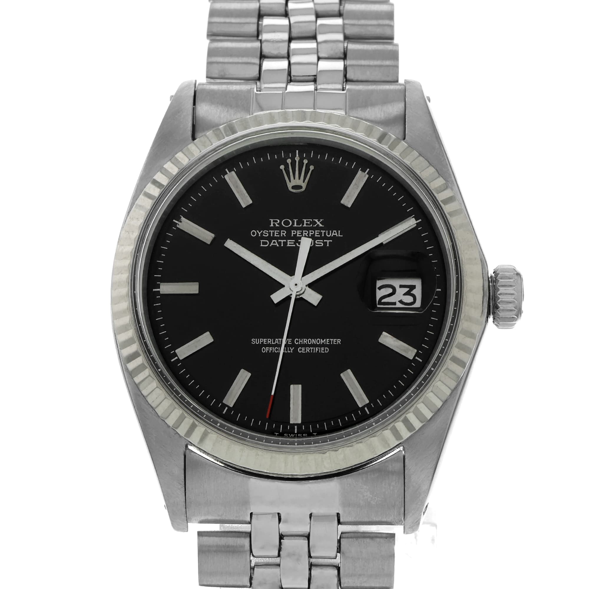 Rolex Datejust 36 1601 Black Stick 14k White Gold Bezel