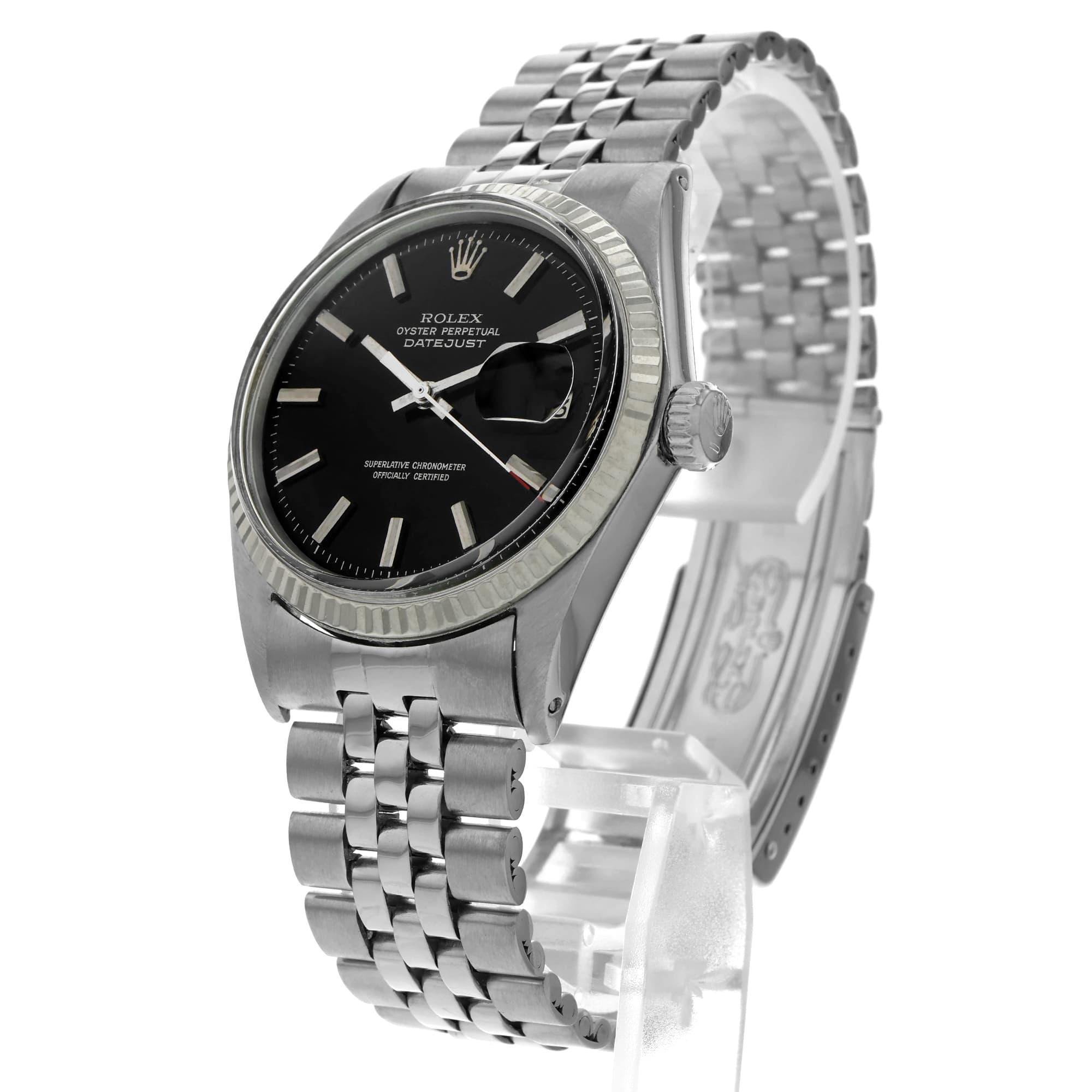 Rolex Datejust 36 1601 Black Stick 14k White Gold Bezel