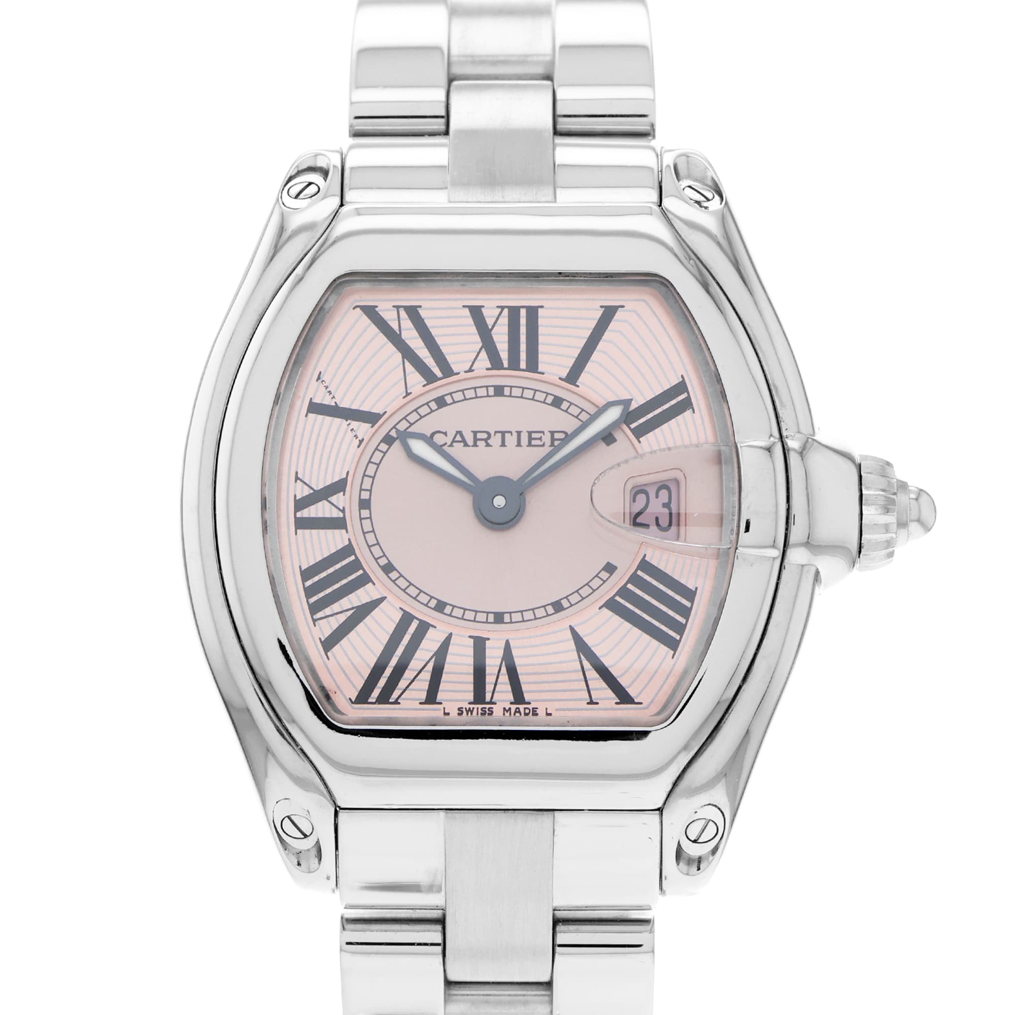 Cartier Roadster W62017V3 2675 Pink Roman Dial Quartz Ladies
