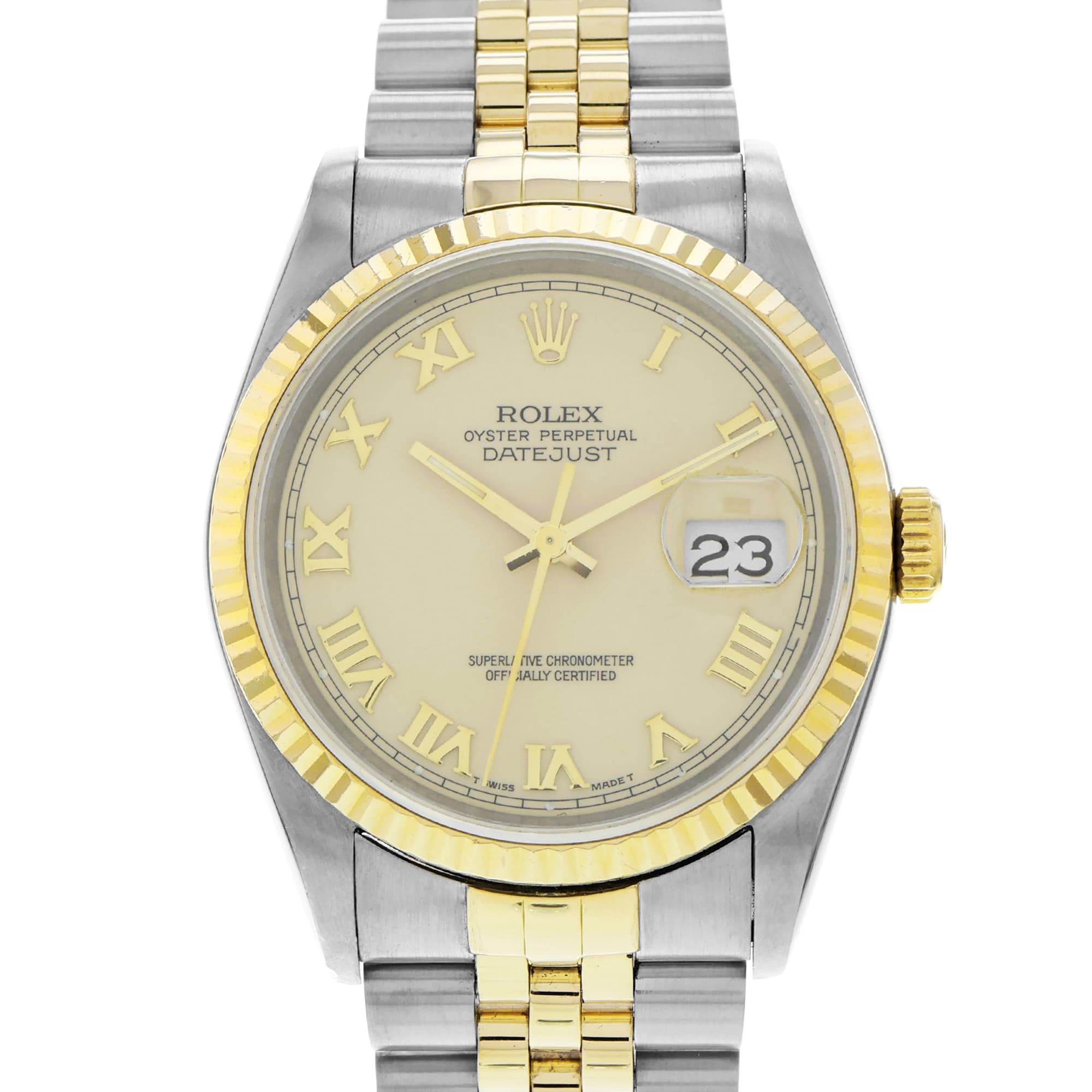 Rolex Datejust 36 16233 Roman Dial Fluted Gold