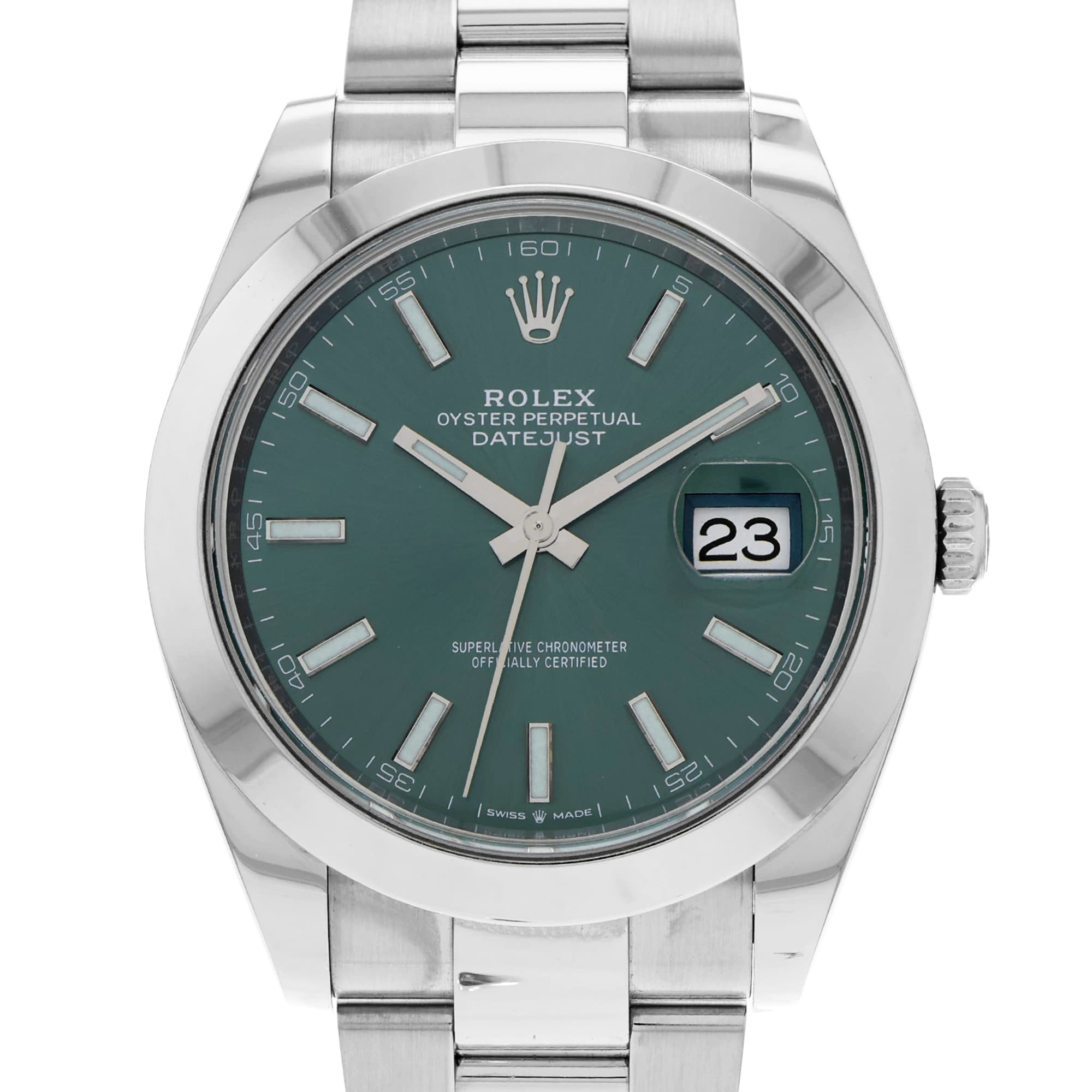 Rolex Datejust 41mm 126300 Mint Green Stick Dial Smooth Bezel box papers 2022