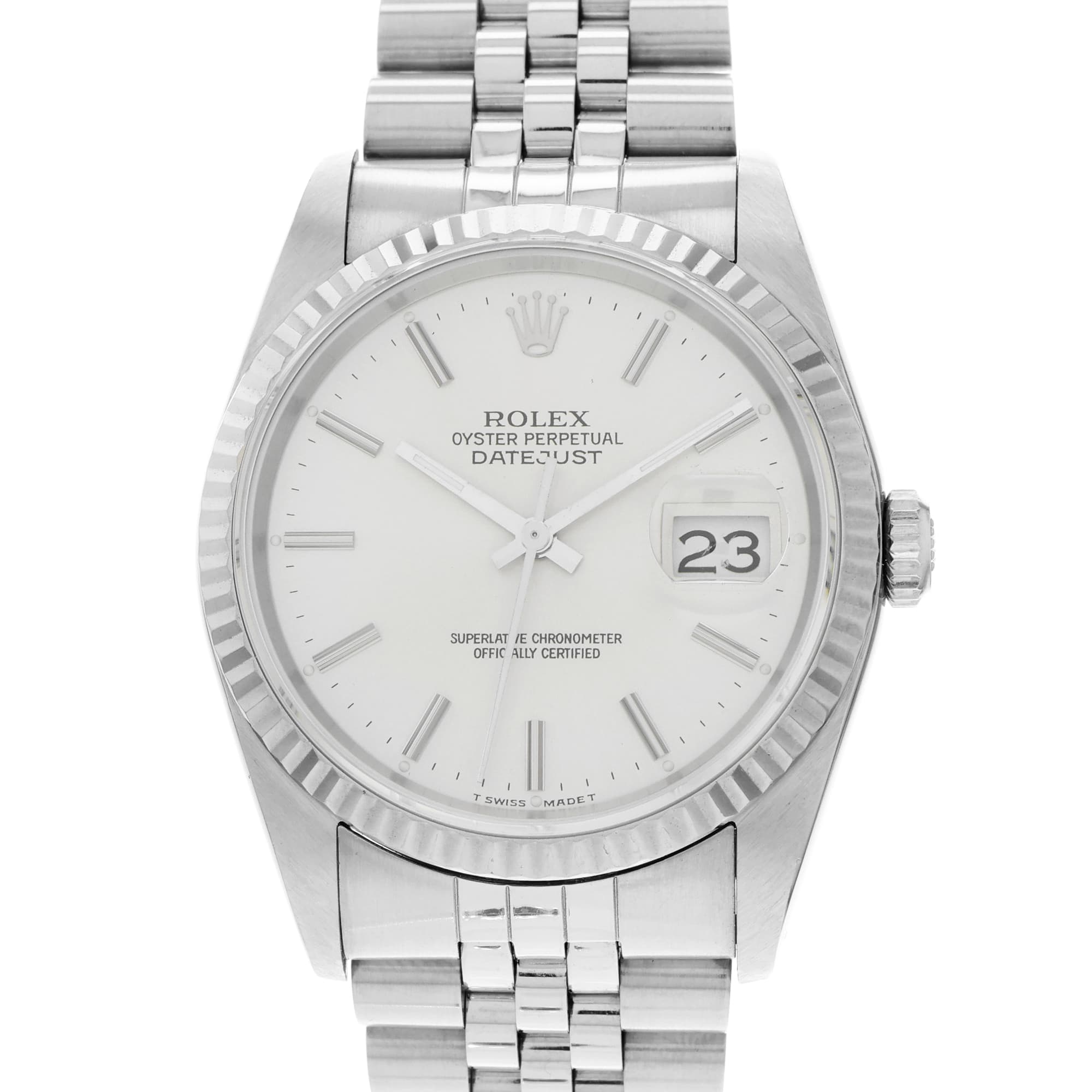 Rolex Datejust 36 16234 Silver Stick 18k White Gold Jubilee