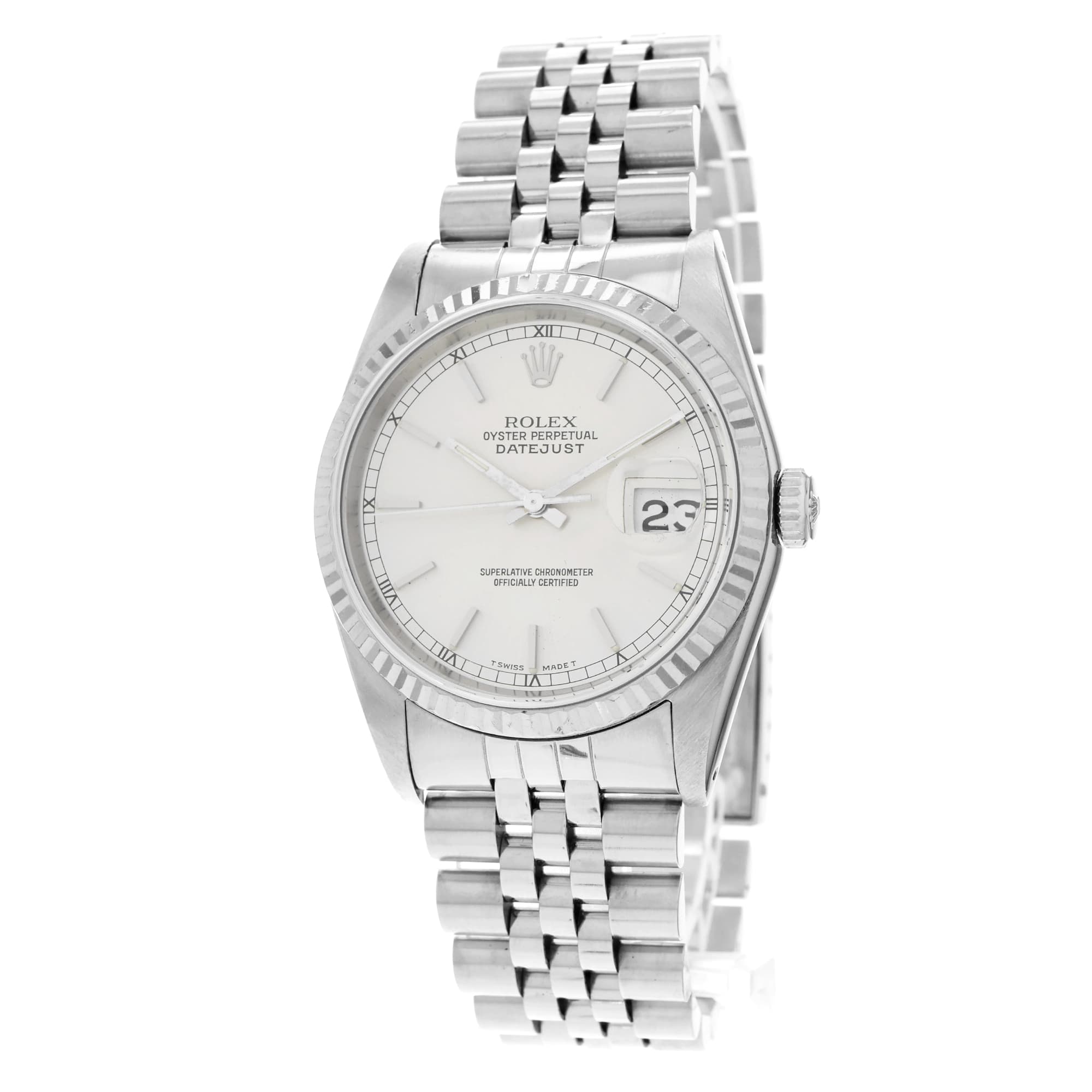 Rolex Datejust 36 16234 Silver Stick 18k White Gold Jubilee