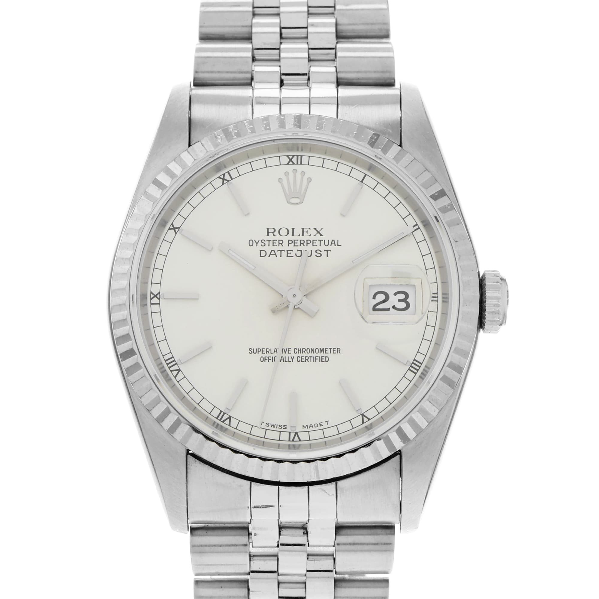 Rolex Datejust 36 16234 Silver Stick Jubilee 18k