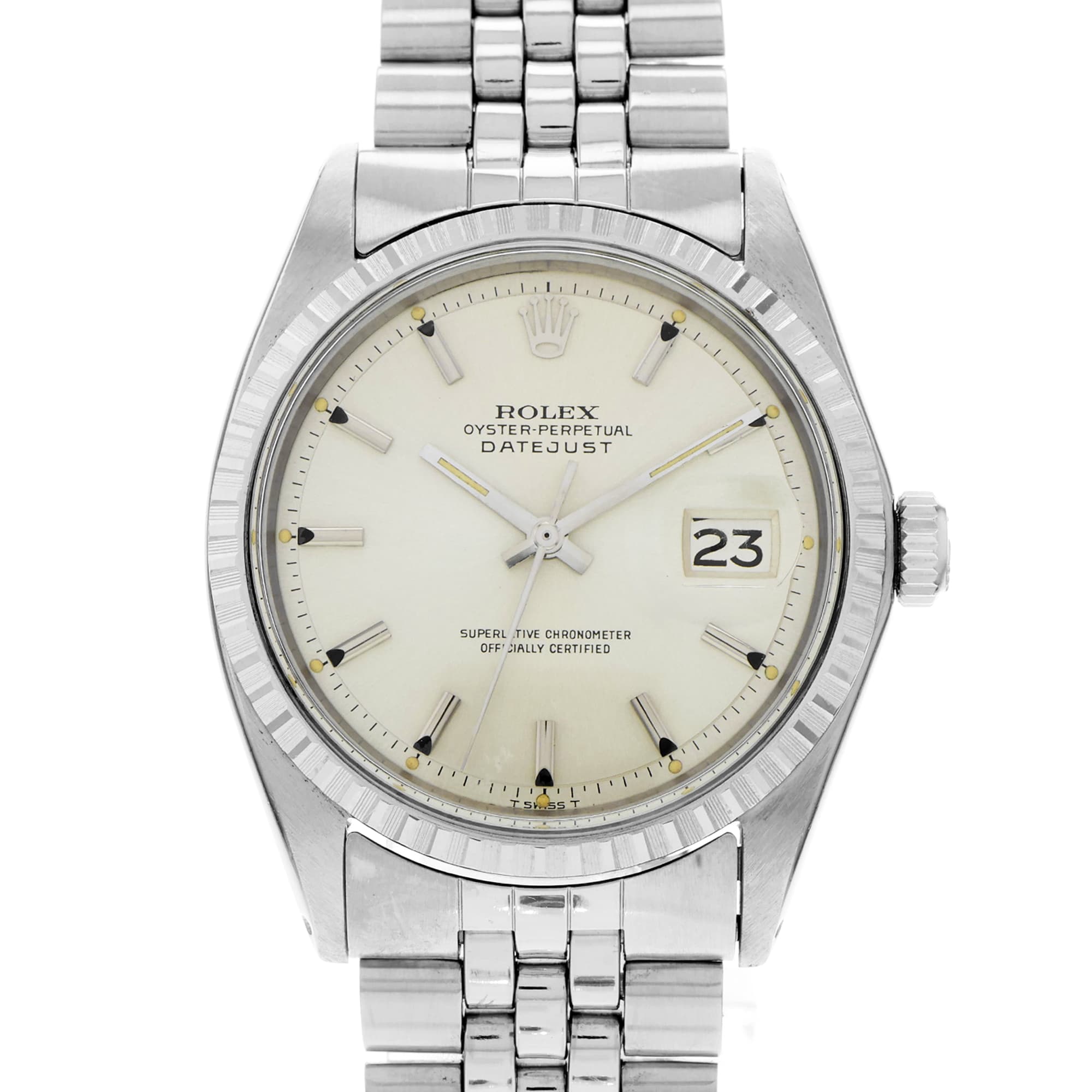 Rolex Datejust 36 1603 Silver Stick Engine Turned Vintage