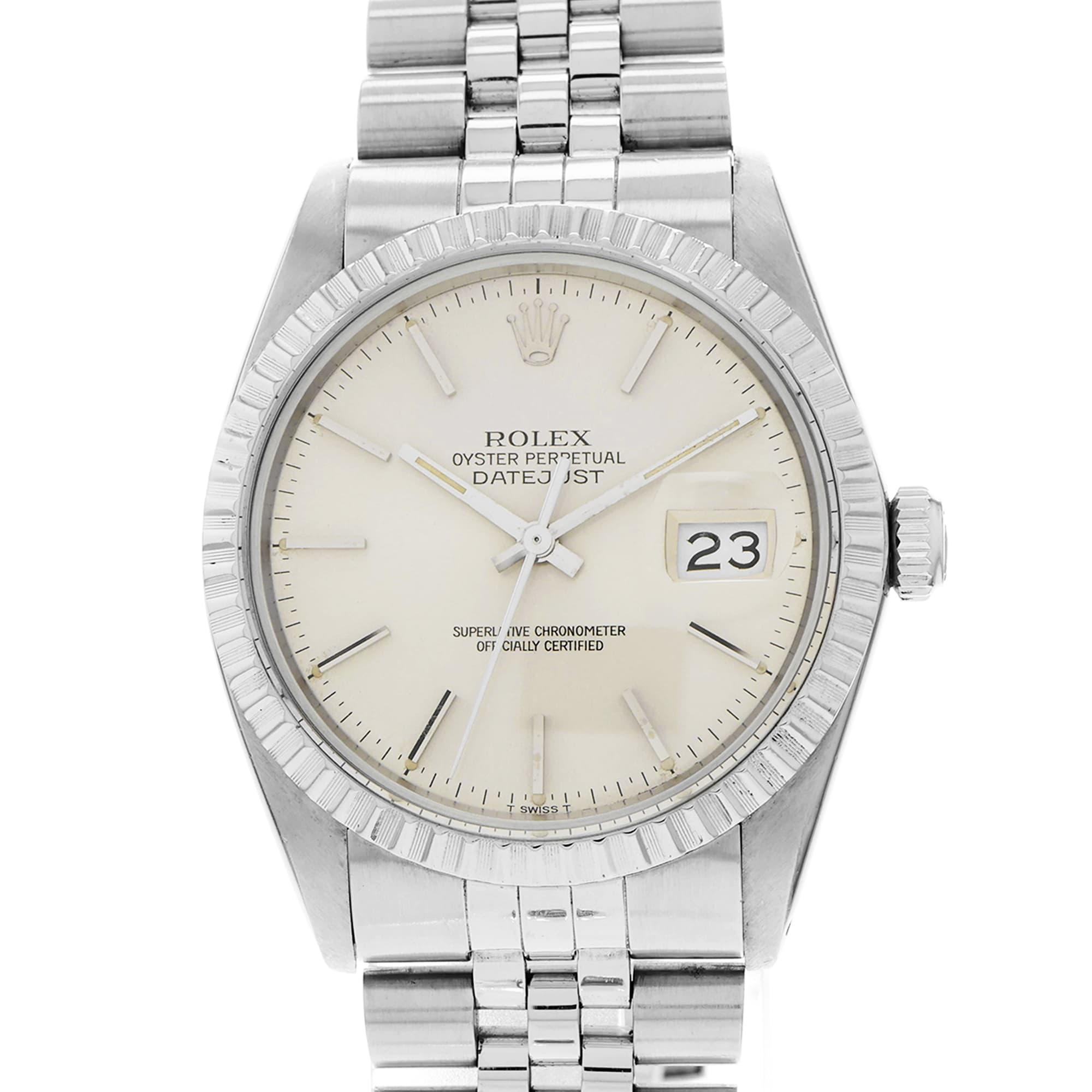 Rolex Datejust 36 16030 Silver Stick Patina Dial Vintage