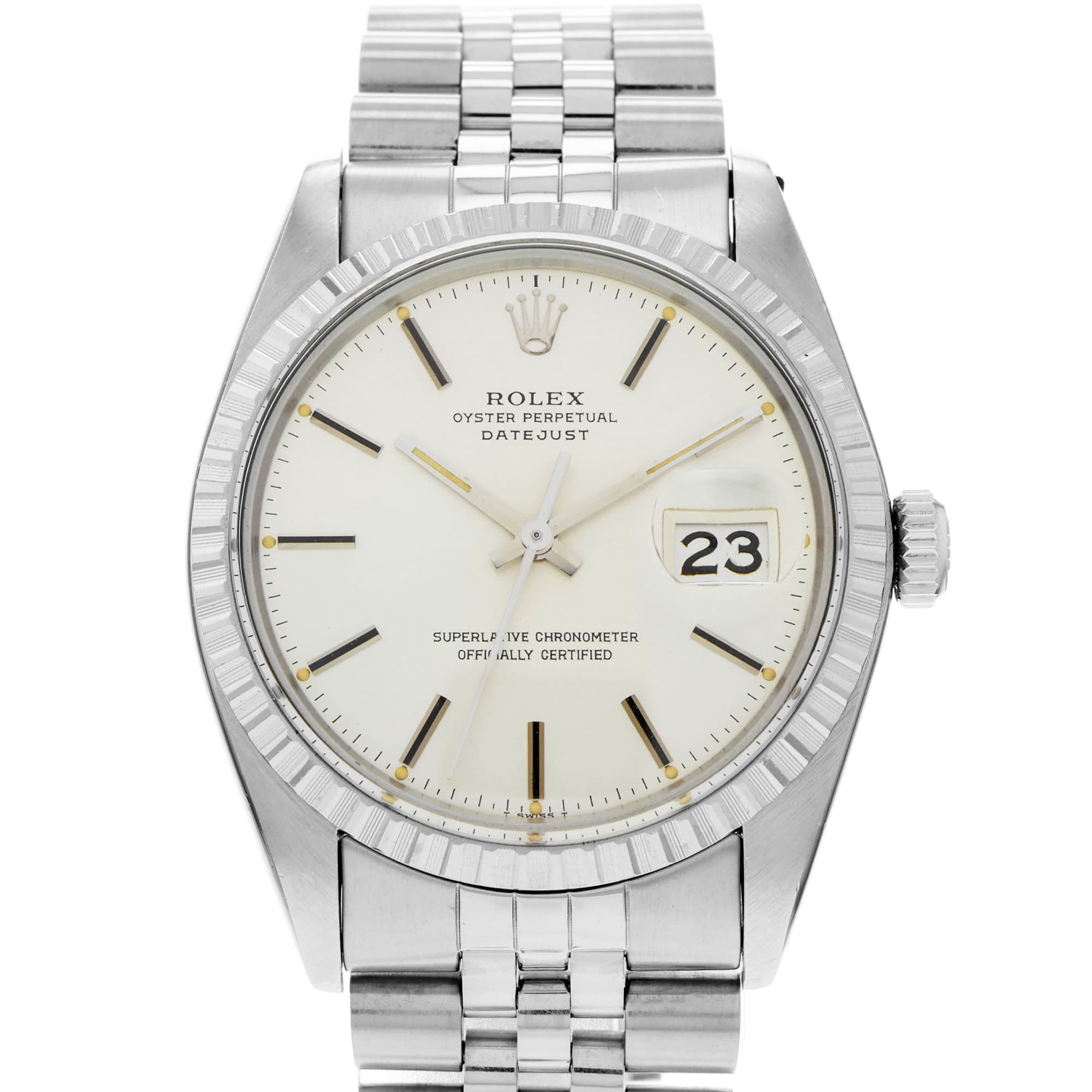 Rolex Datejust 36 16030 Silver Stick Engine Turned Automatic
