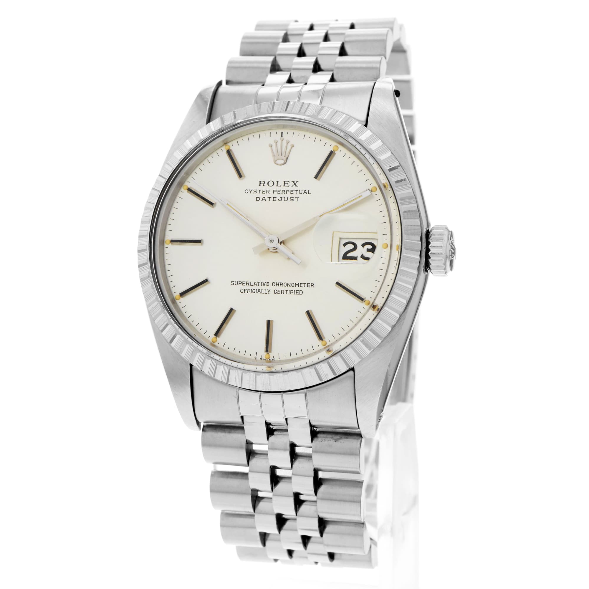Rolex Datejust 36 16030 Silver Stick Engine Turned Automatic