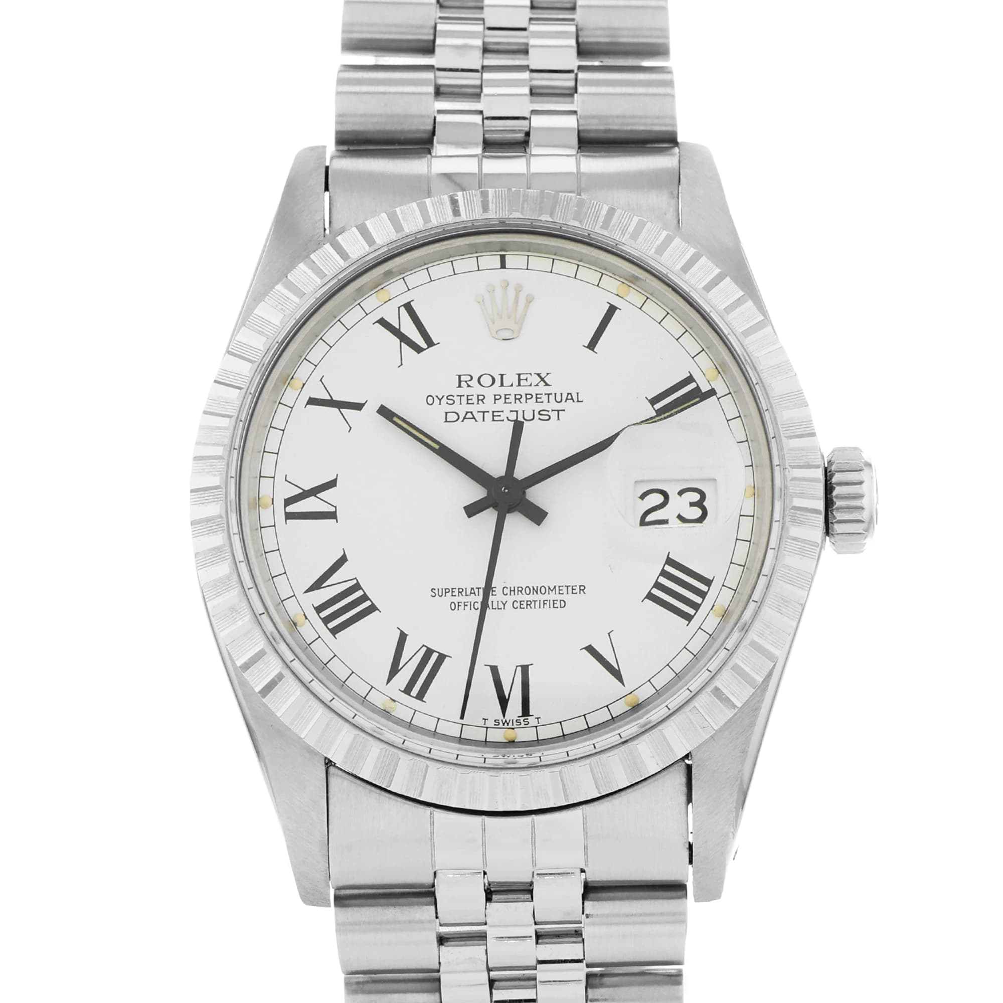 Rolex Datejust 36mm 16030 Factory White Buckley Engine Turned