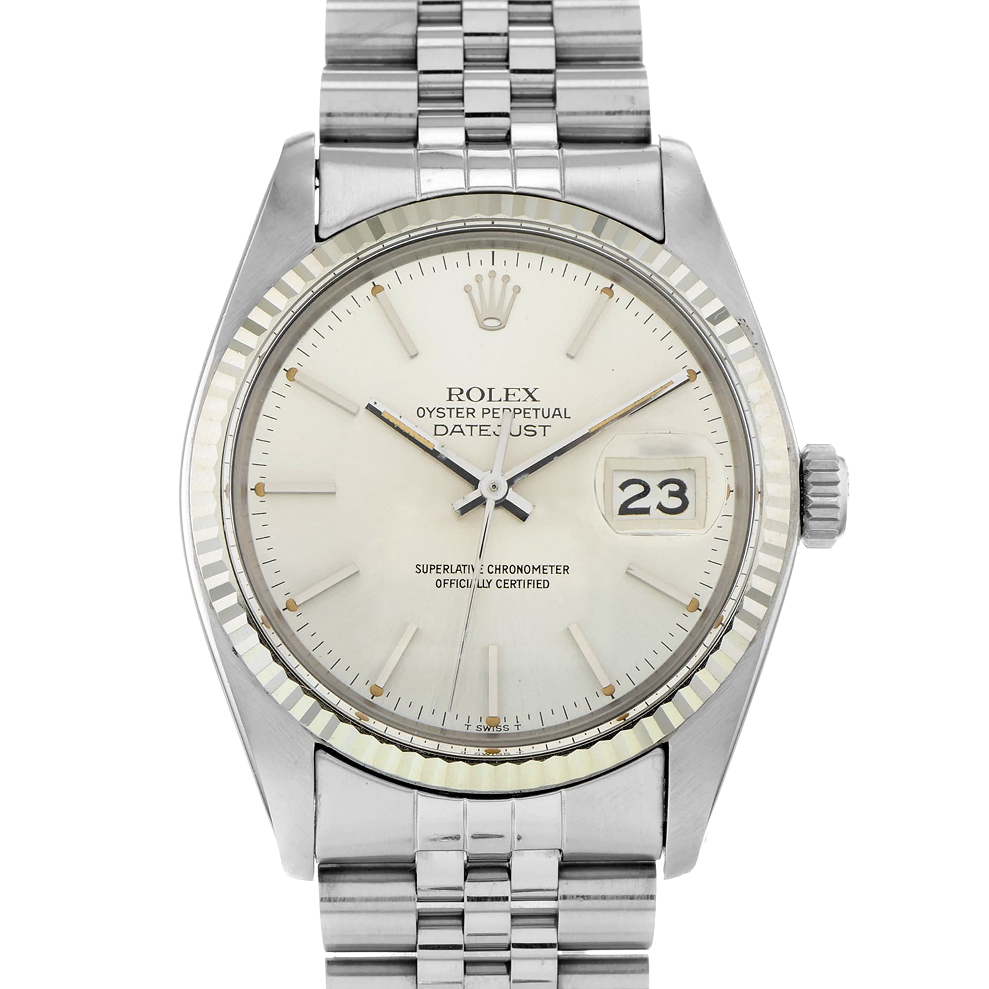 Rolex Datejust 36 16014 Fluted 18k Bezel Silver Vintage Date