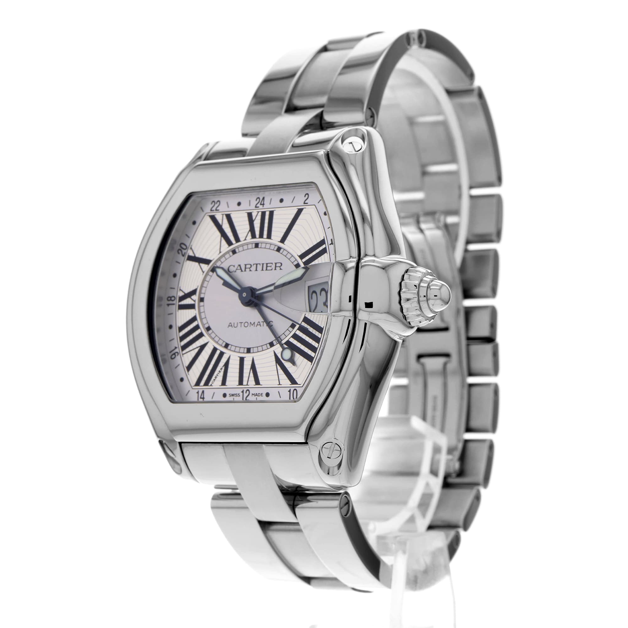 Cartier Roadster W62032X6 2722 GMT Silver Dial Automatic Mens