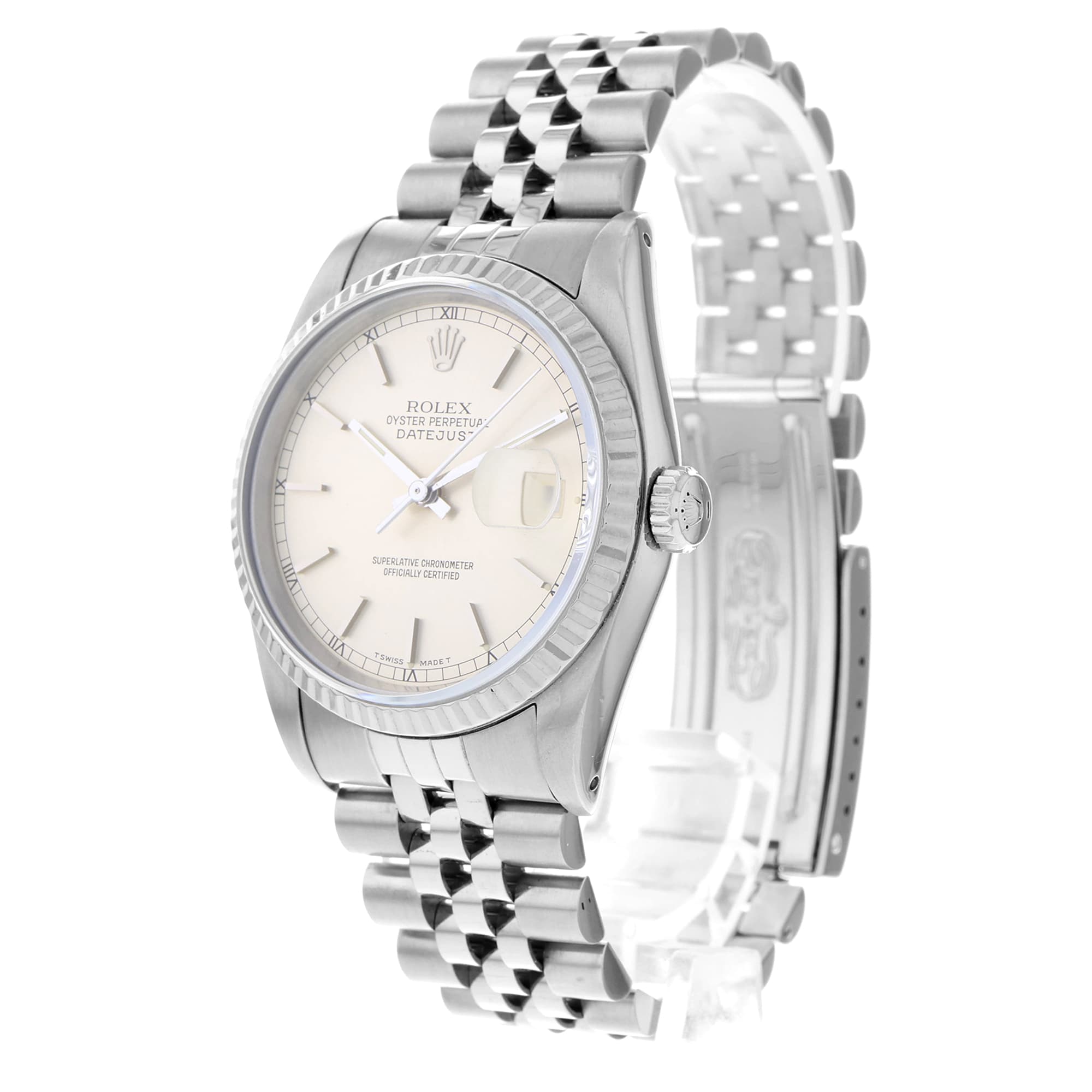 Rolex Datejust 16234 Silver Stick Dial Fluted Automatic Mens