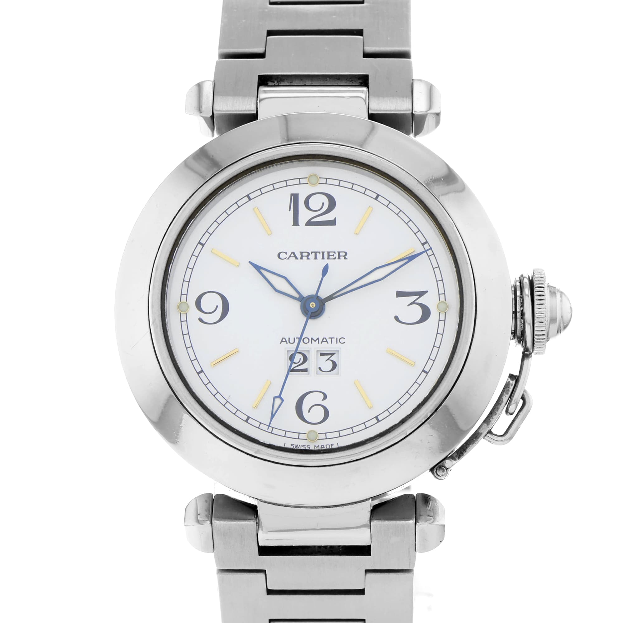 Cartier Pasha C 2475 White Dial Big Date Automatic Mens