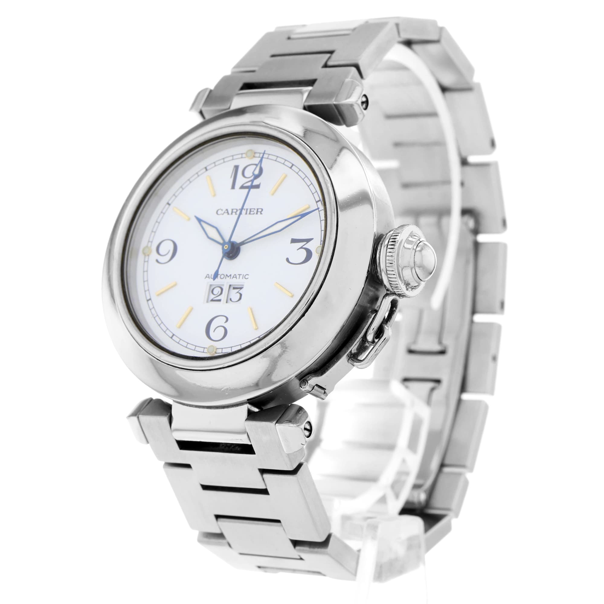 Cartier Pasha C 2475 White Dial Big Date Automatic Mens