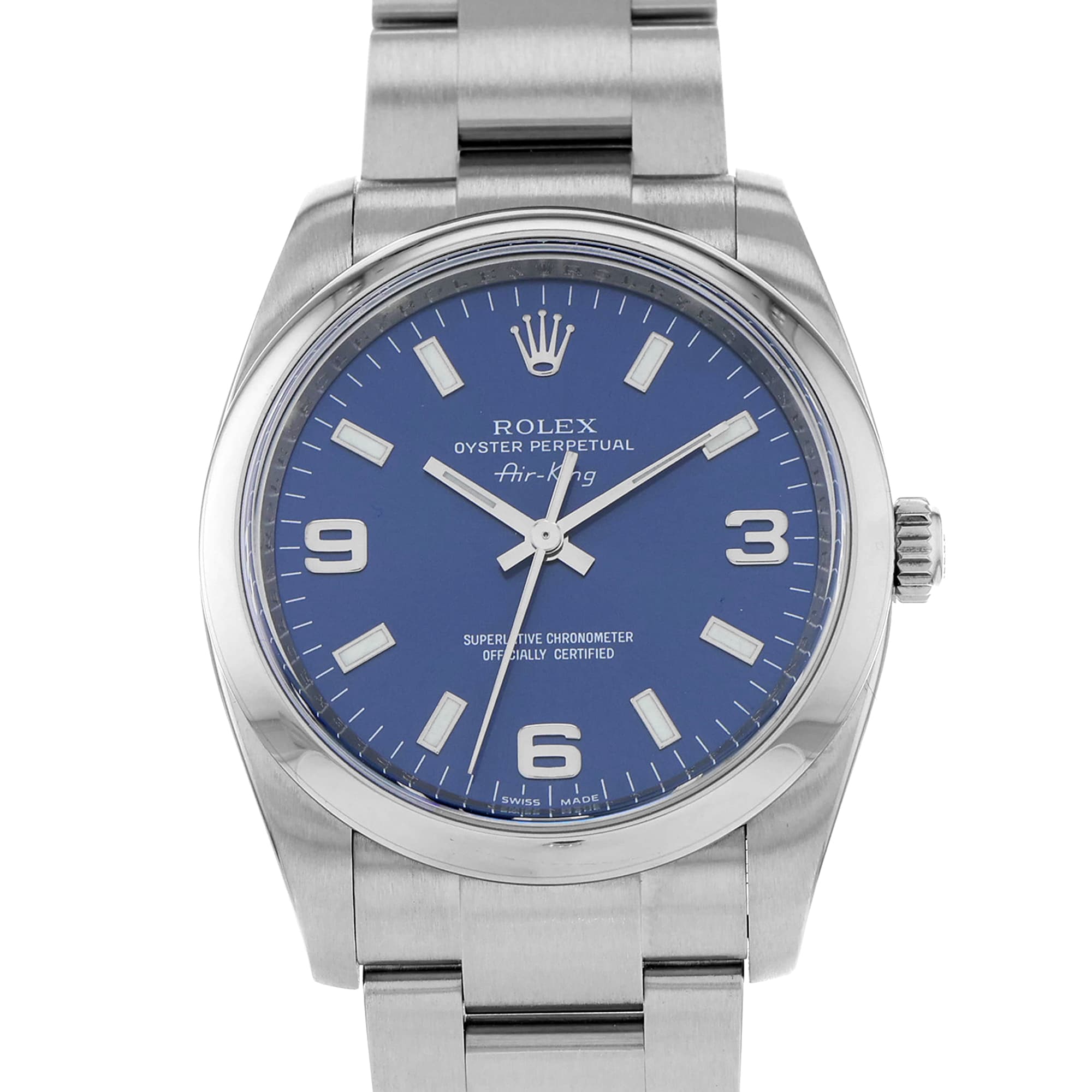 Rolex Air King 114200 Blue Arabic Dial Smooth Bezel Oyster