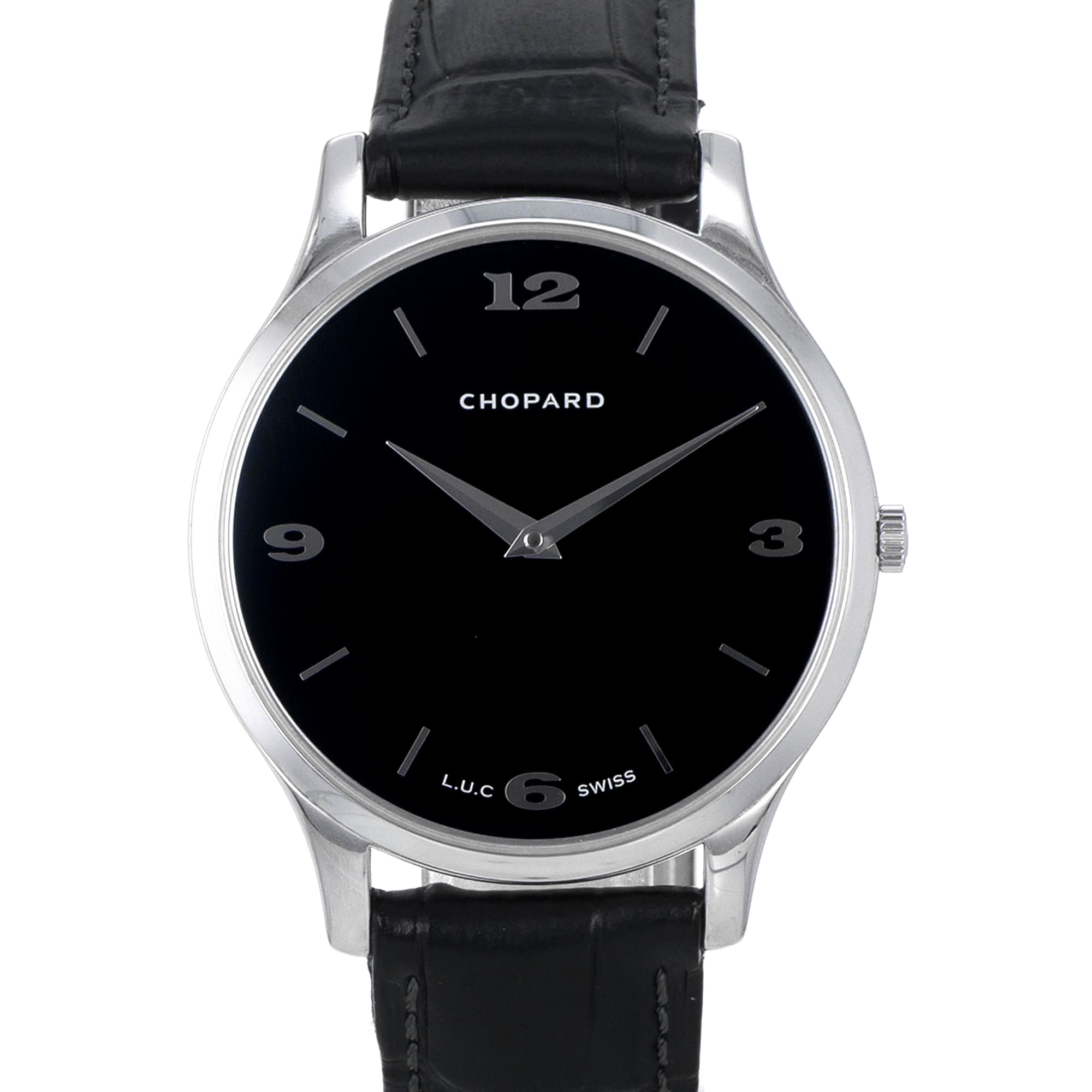Chopard L.U.C 161902-1001 39mm Black Arabic 18k White Gold Automatic Mens Dress