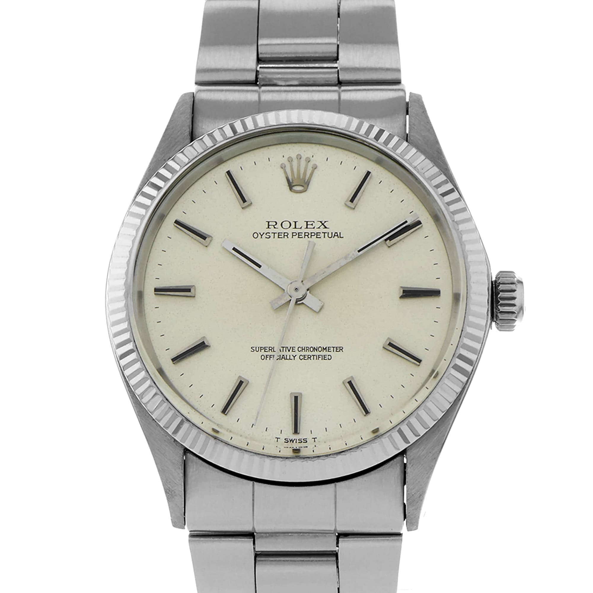 Rolex Oyster Perpetual 34 1005 Silver Vintage Fluted Bezel