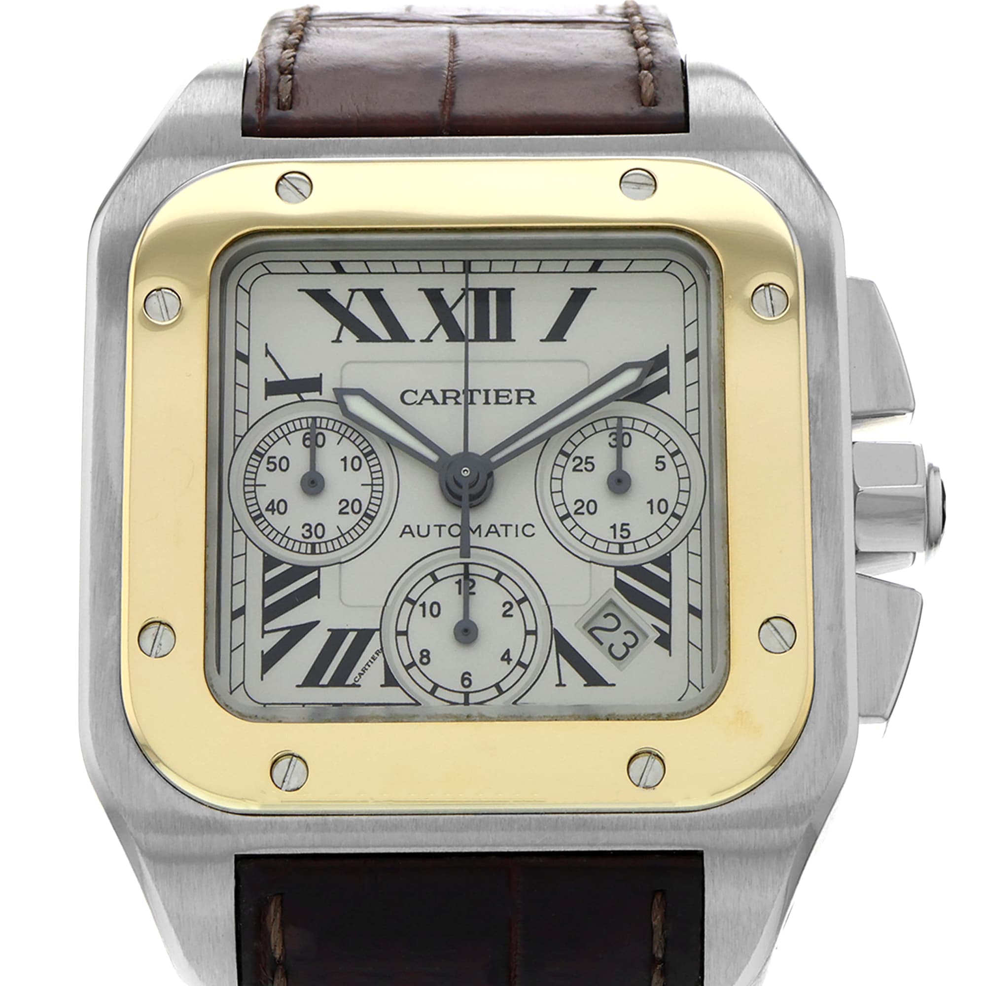 Cartier Santos 100 W20091X7 2740 White Roman Chronograph 18k