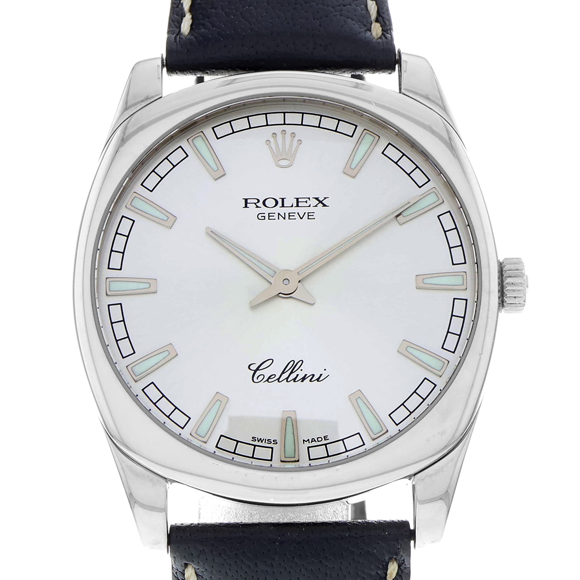 Rolex Cellini Danaos 4243 Silver 18k Manual Wind Leather