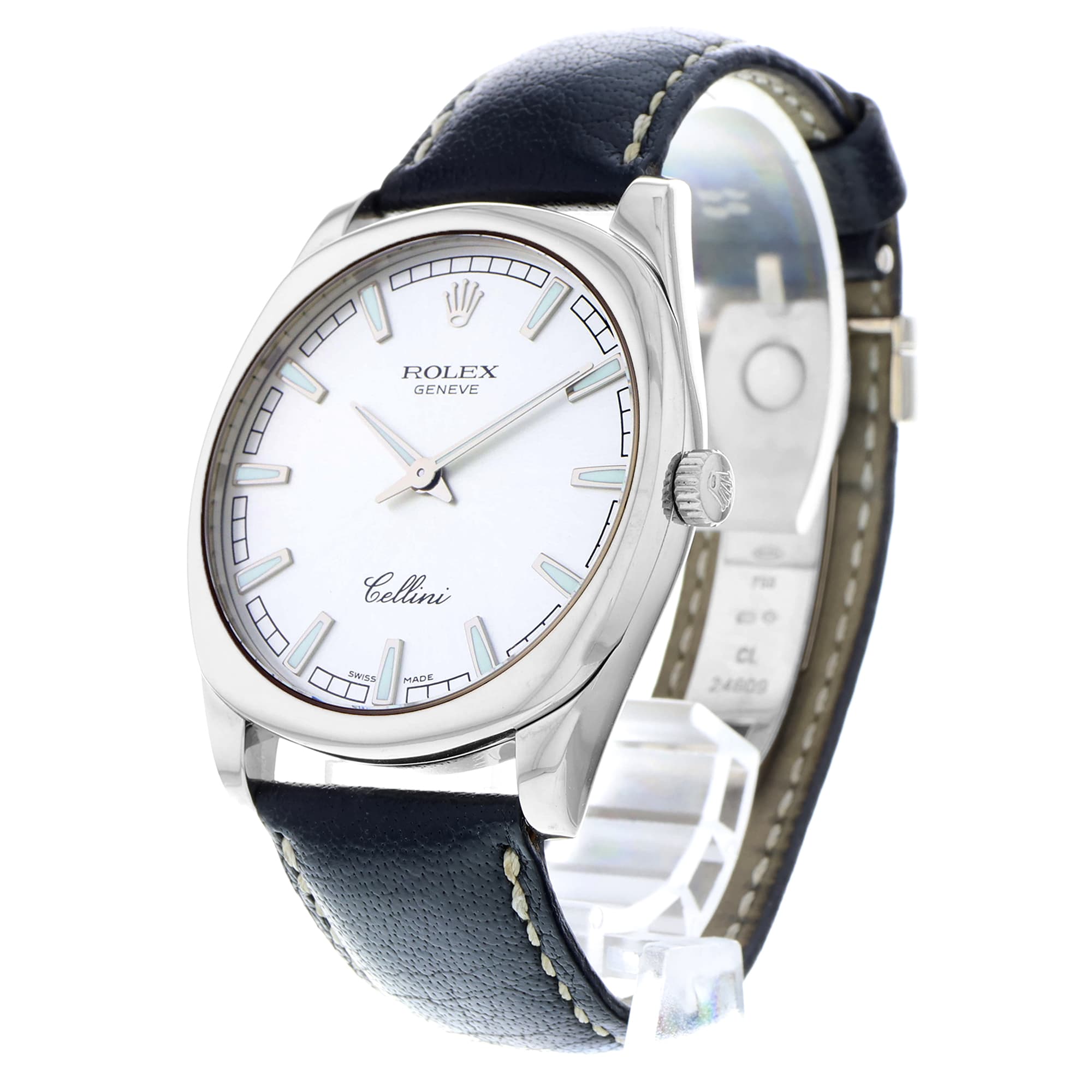 Rolex Cellini Danaos 4243 Silver 18k Manual Wind Leather