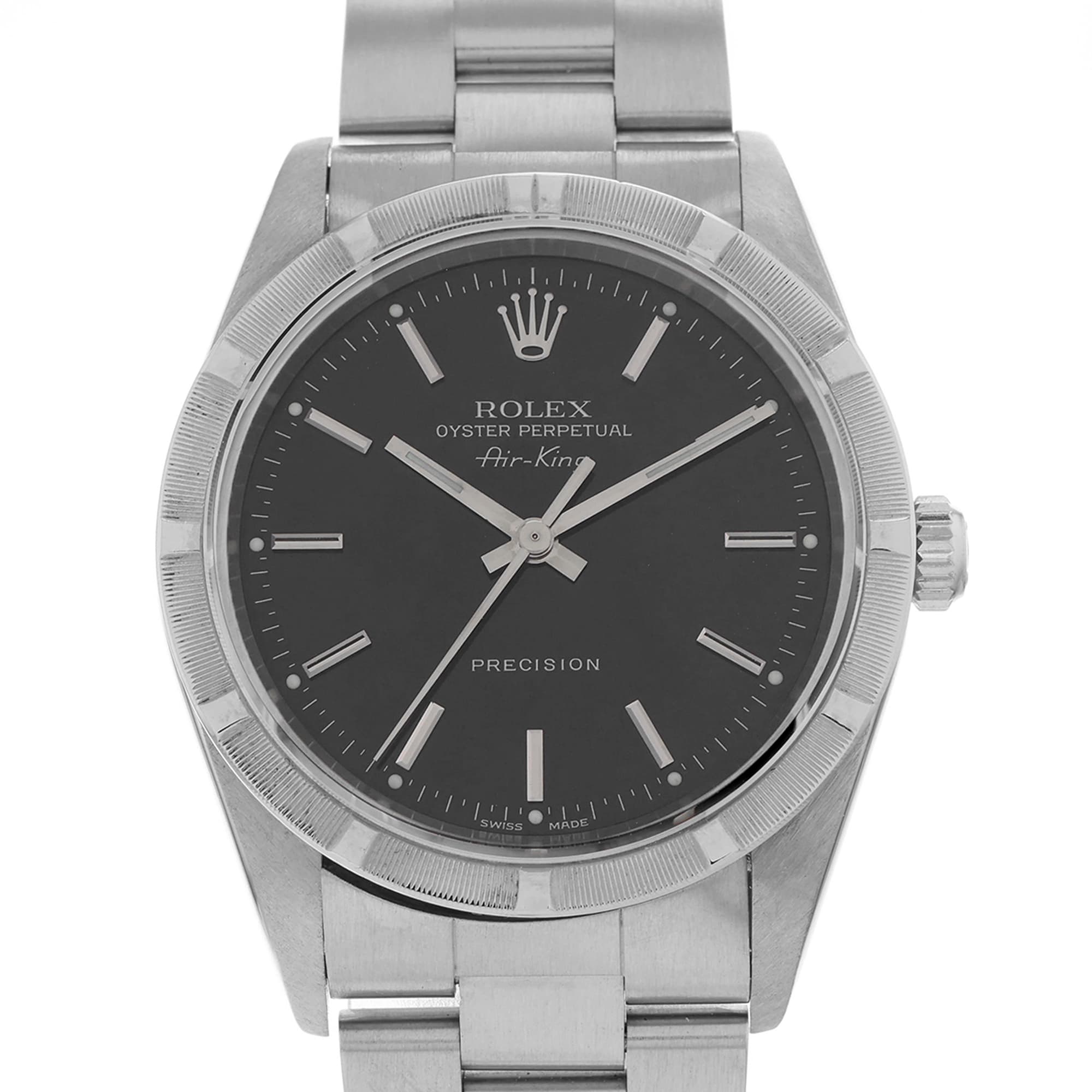 Rolex Air King 14010 Precision Black Stick Dial Engine Turned Bezel
