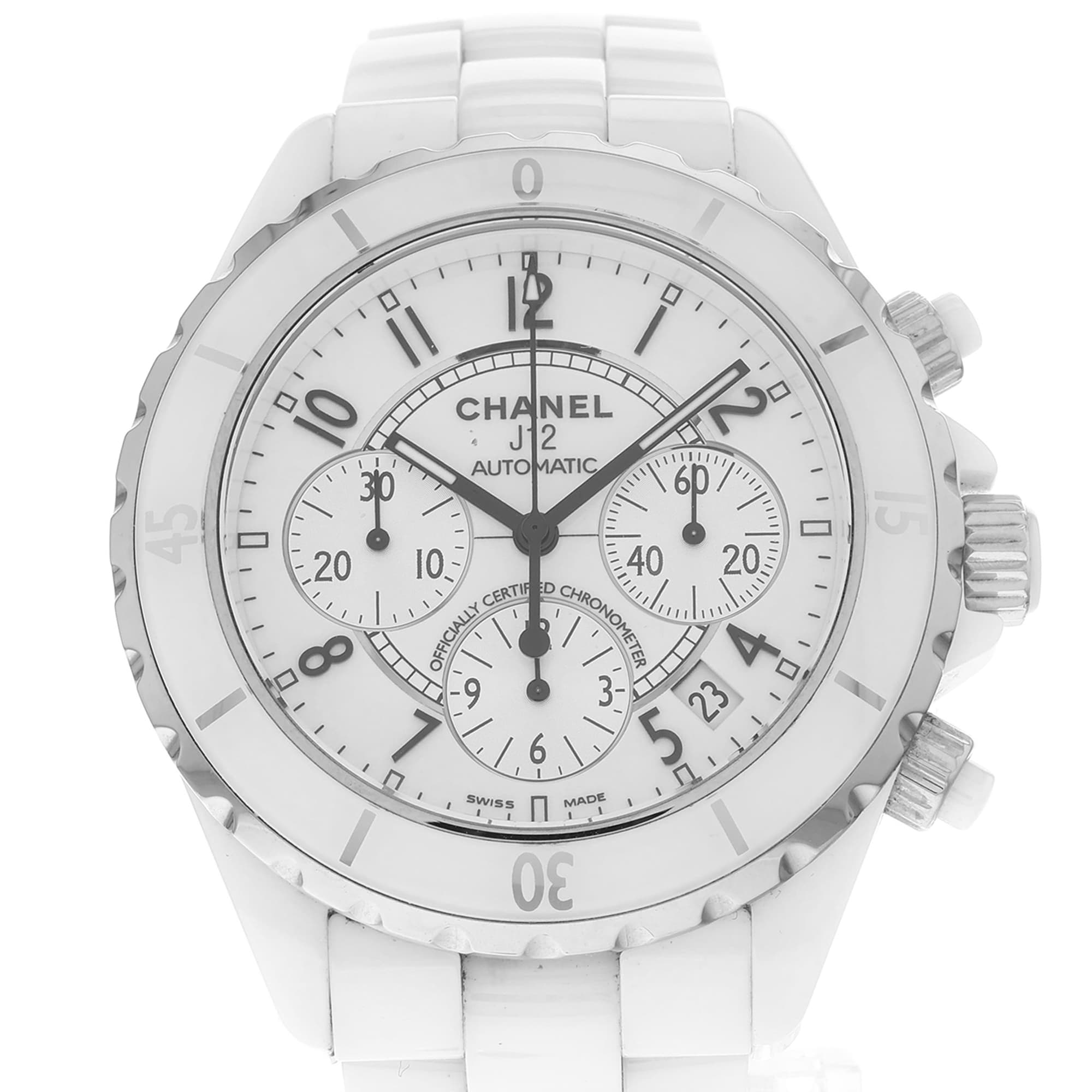 Chanel J12 H1007 Chrono White Arabic Dial Ceramic Bezel