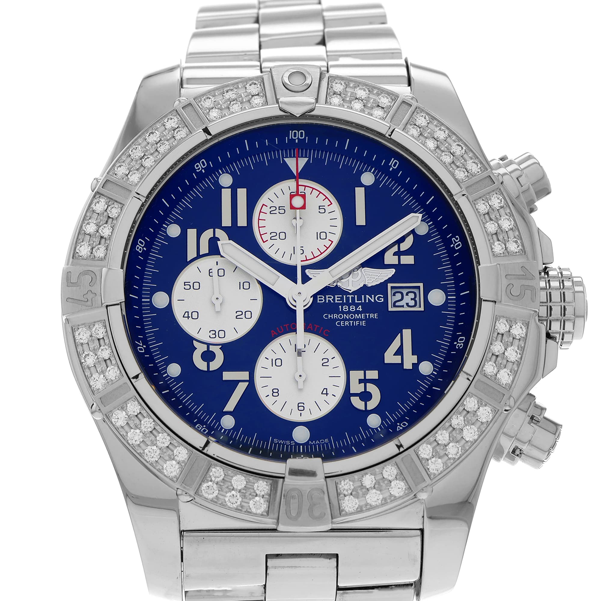 Breitling Super Avenger A13370 Blue Dial Chronograph Factory Diamond Bezel