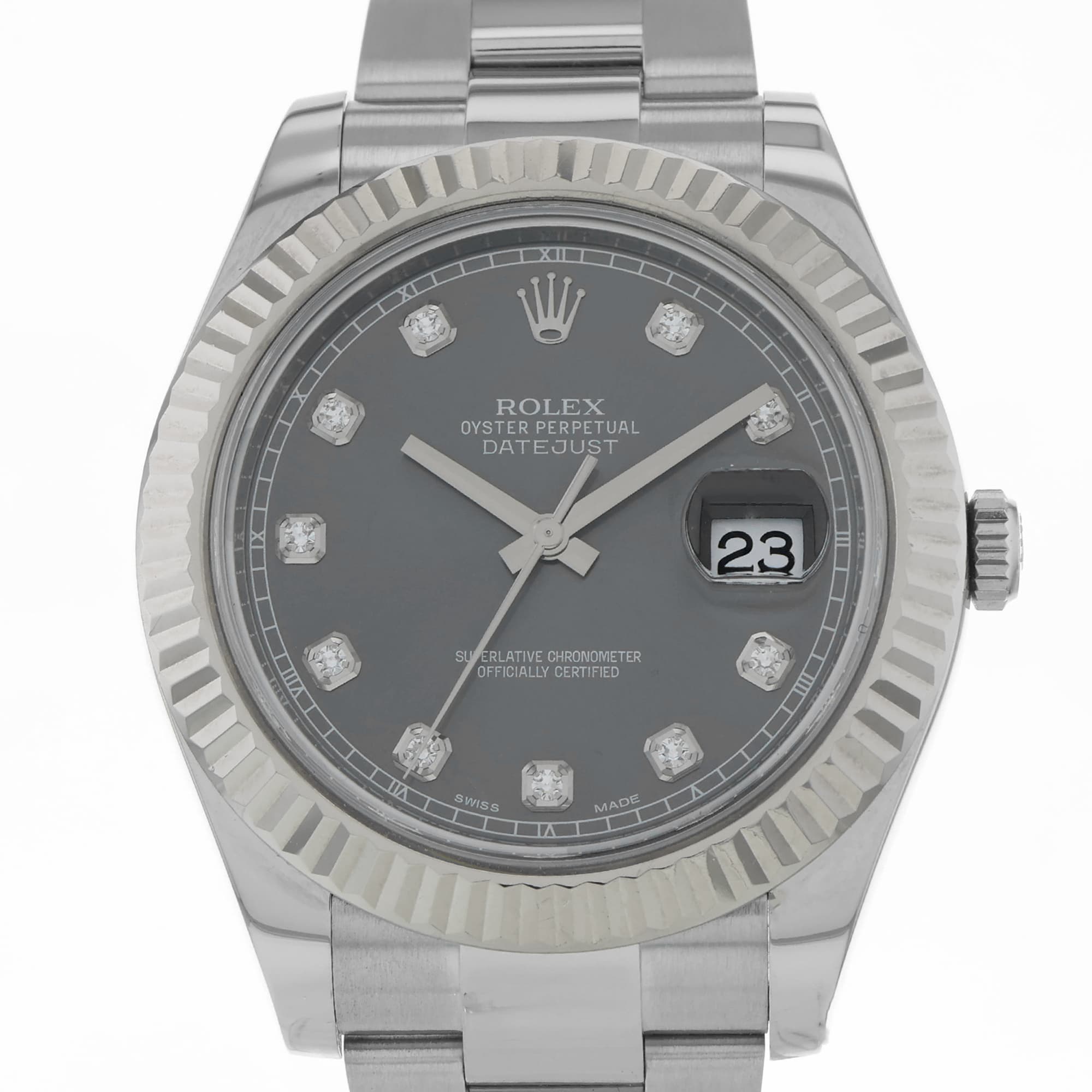 Rolex Datejust II 116334 Factory Rhodium Diamond Dial 41mm 18K Gold Bezel