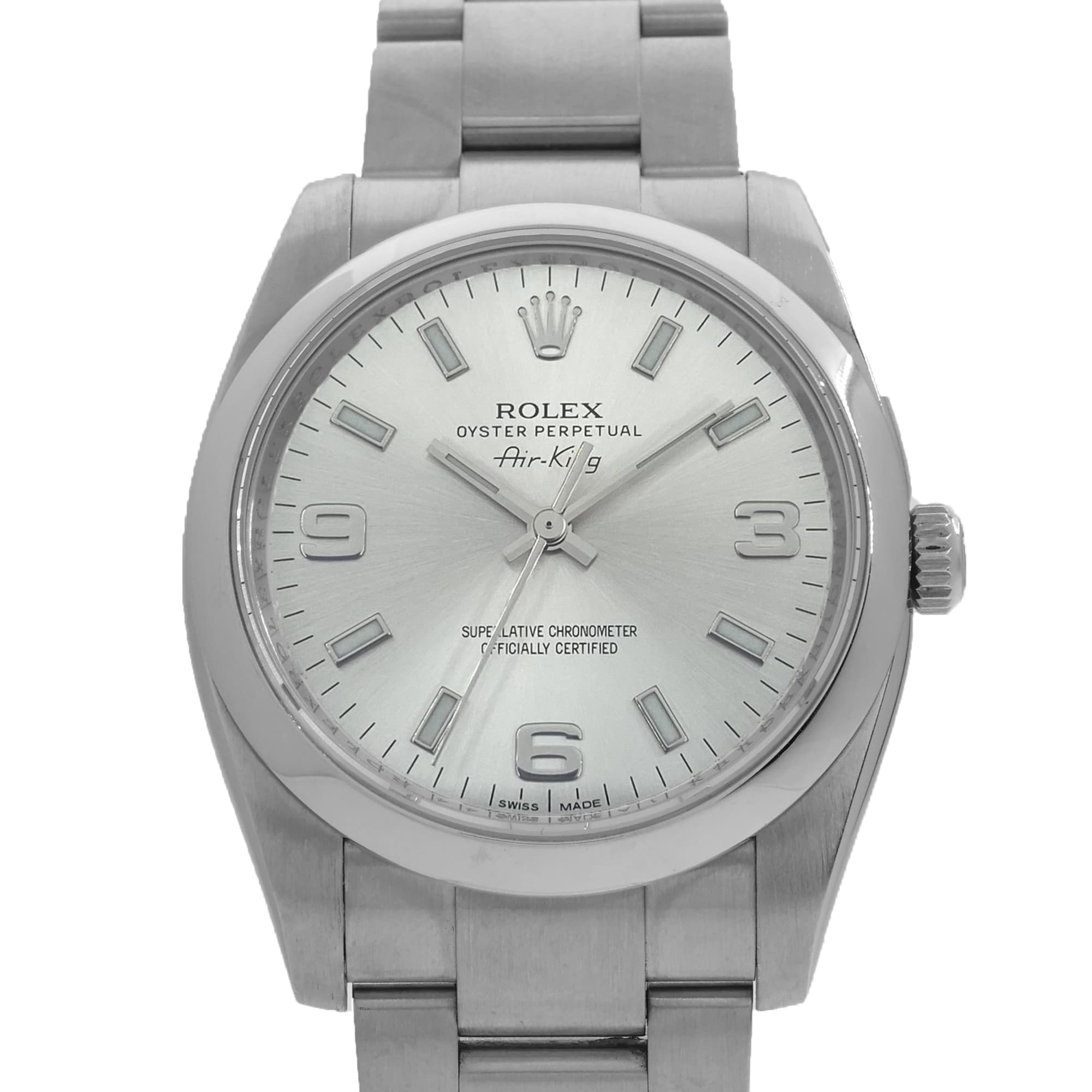 Rolex Air King 114200 Silver Arabic Dial Oyster Perpetual Automatic