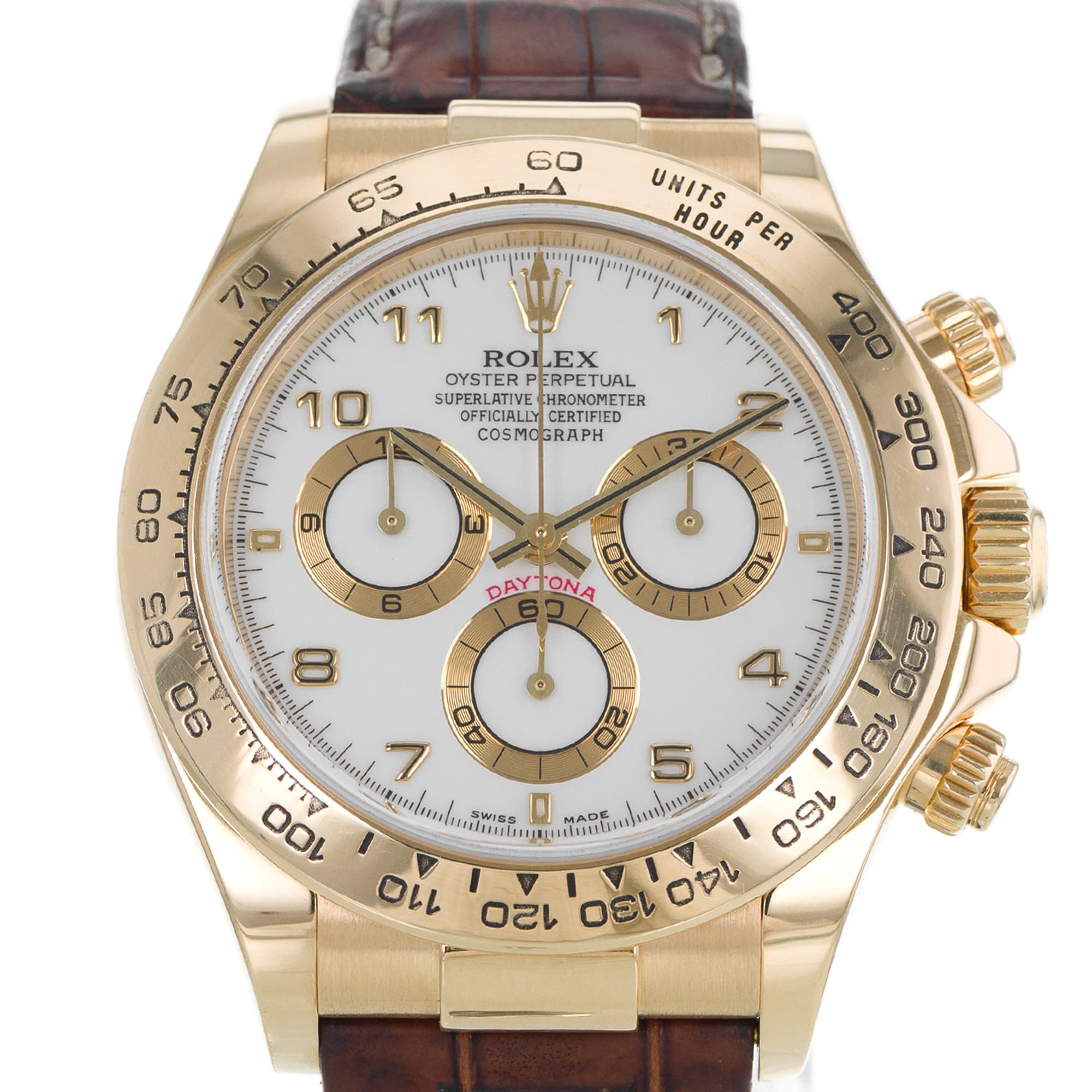 Rolex Daytona 116518LN White Arabic Yellow Gold Cosmograph Dial tachymeter
