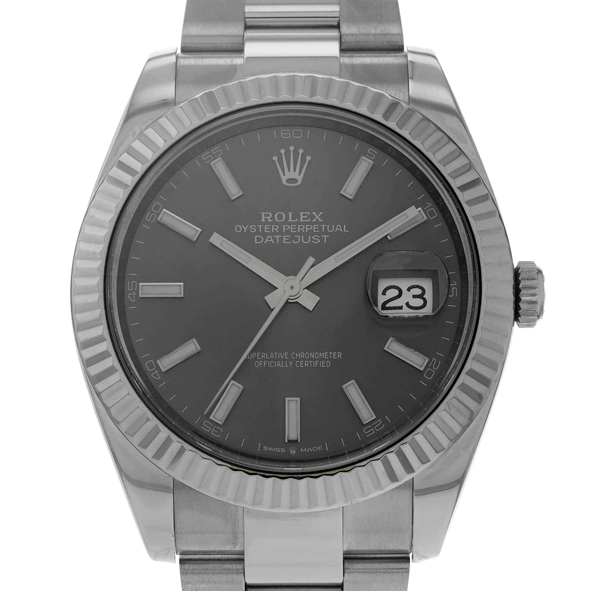 Rolex Datejust 41 126334 Grey Stick Automatic Dial 18k White Gold Fluted Bezel