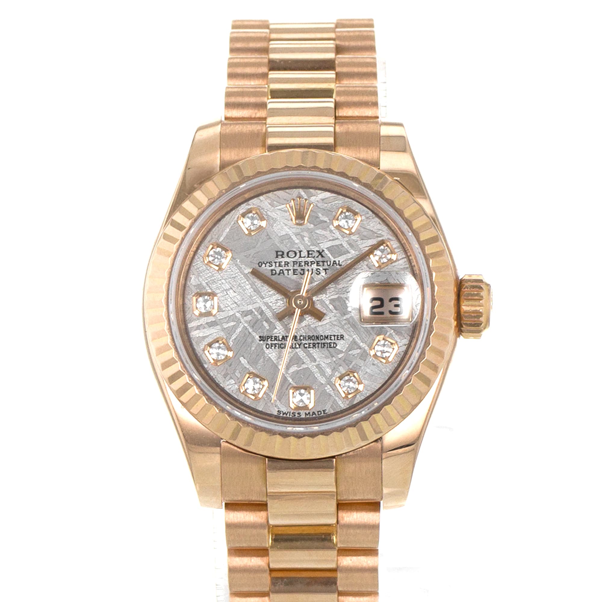 Rolex Datejust 26 179175 Factory Meteorite Diamond 18k Rose Gold Ladies Watch
