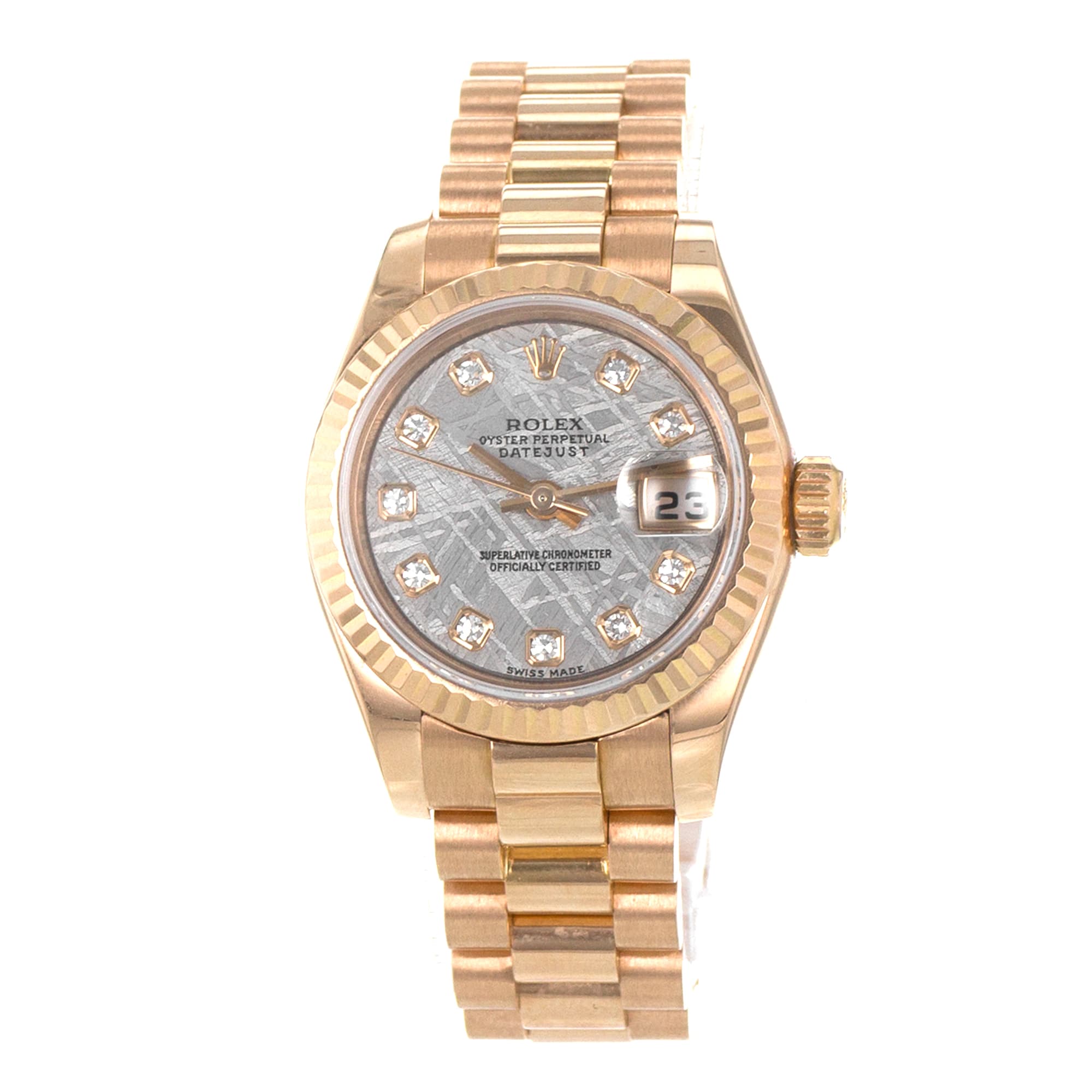 Rolex Datejust 26 179175 Factory Meteorite Diamond 18k Rose Gold Ladies Watch