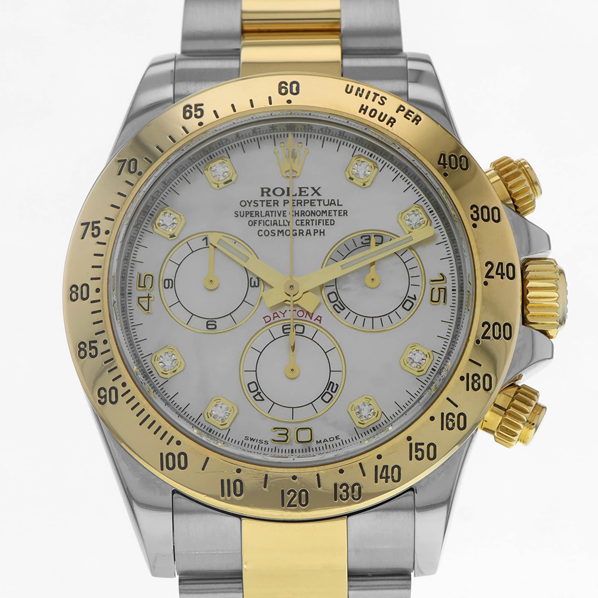 Rolex Daytona 116523 Factory white MOP diamond dial Steel & 18K Yellow Gold