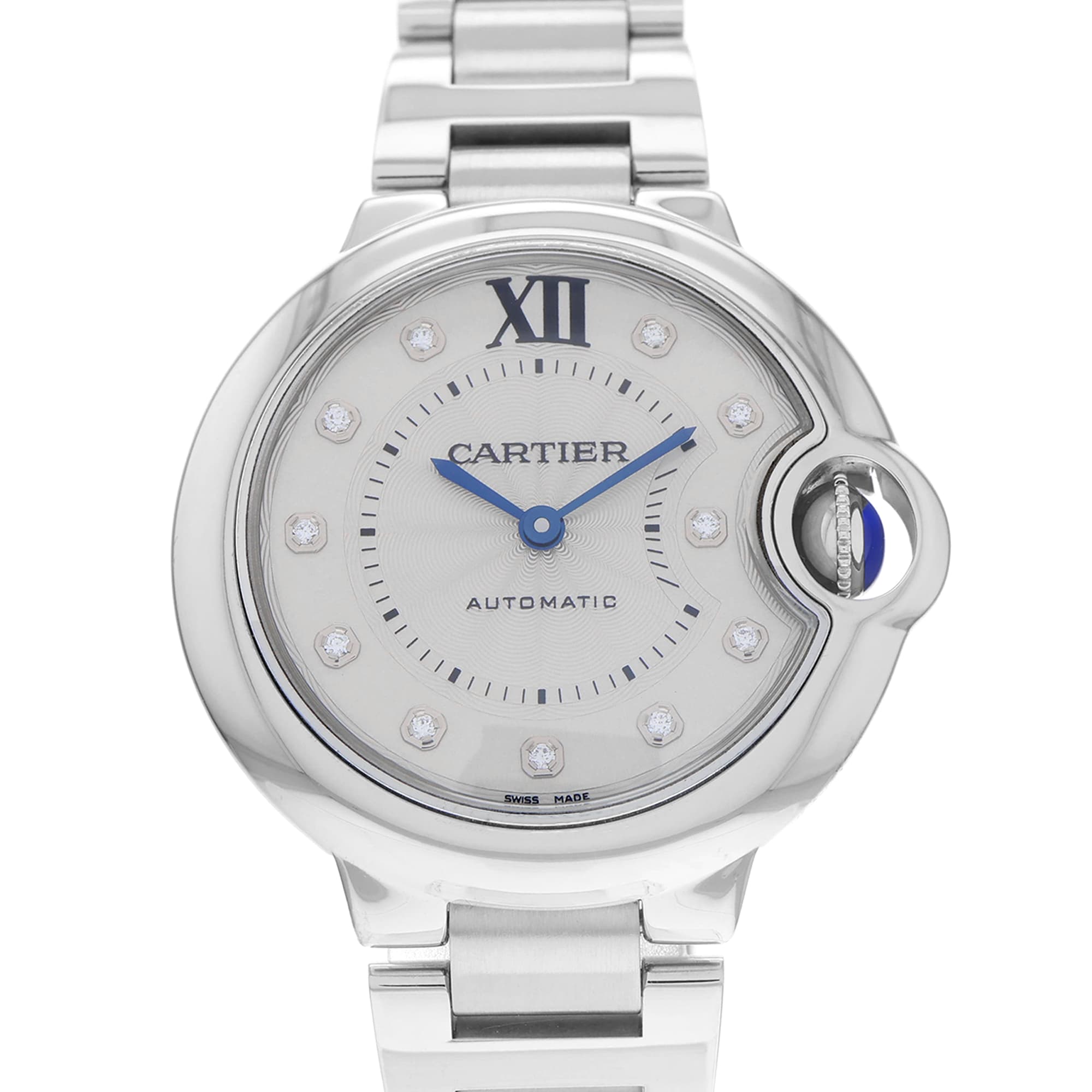 Cartier Ballon Bleu 33mm W4BB0021 3489 Factory silver diamond dial quartz mint