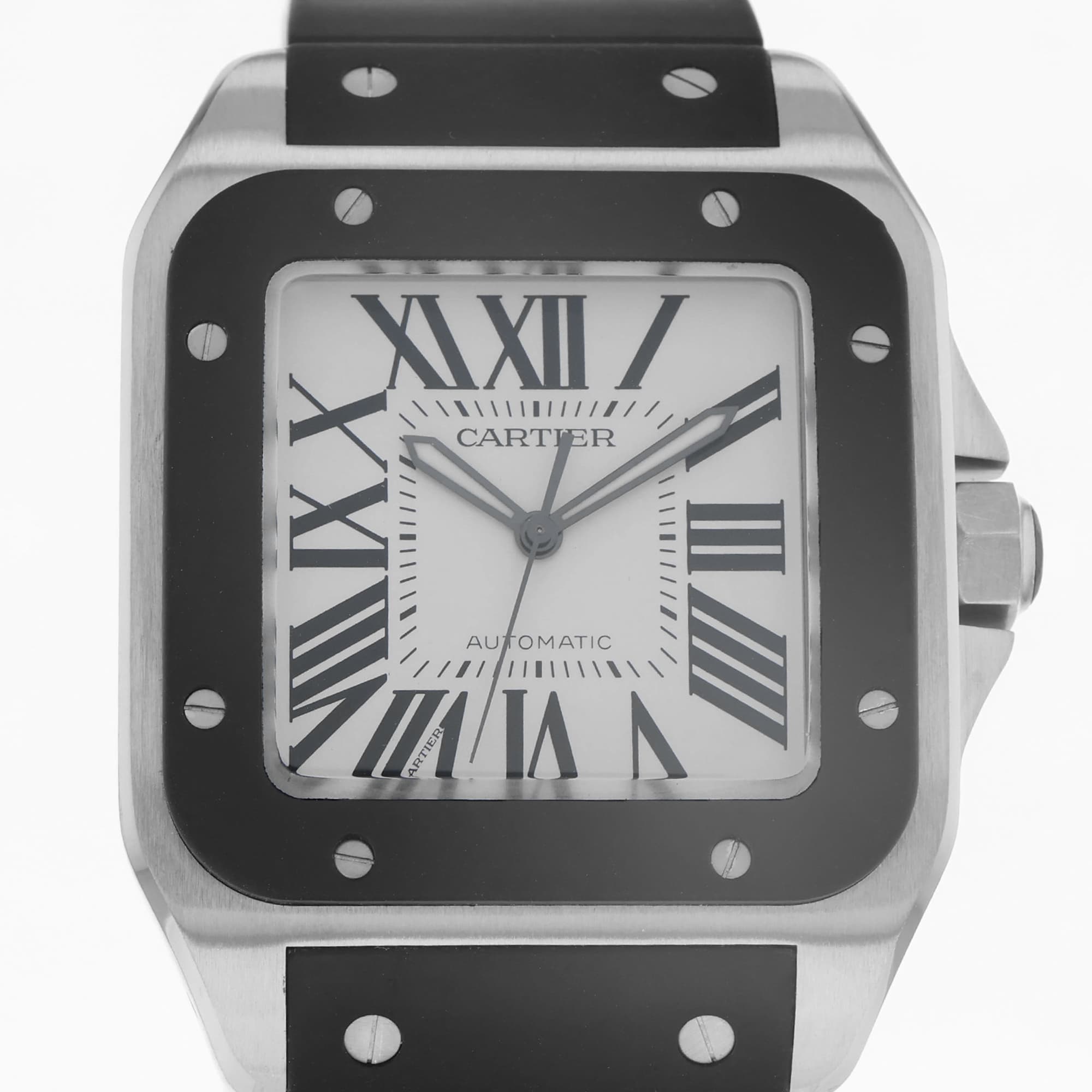 Cartier Santos 100 W20121U2 2656 White roman automatic dial rubber strap