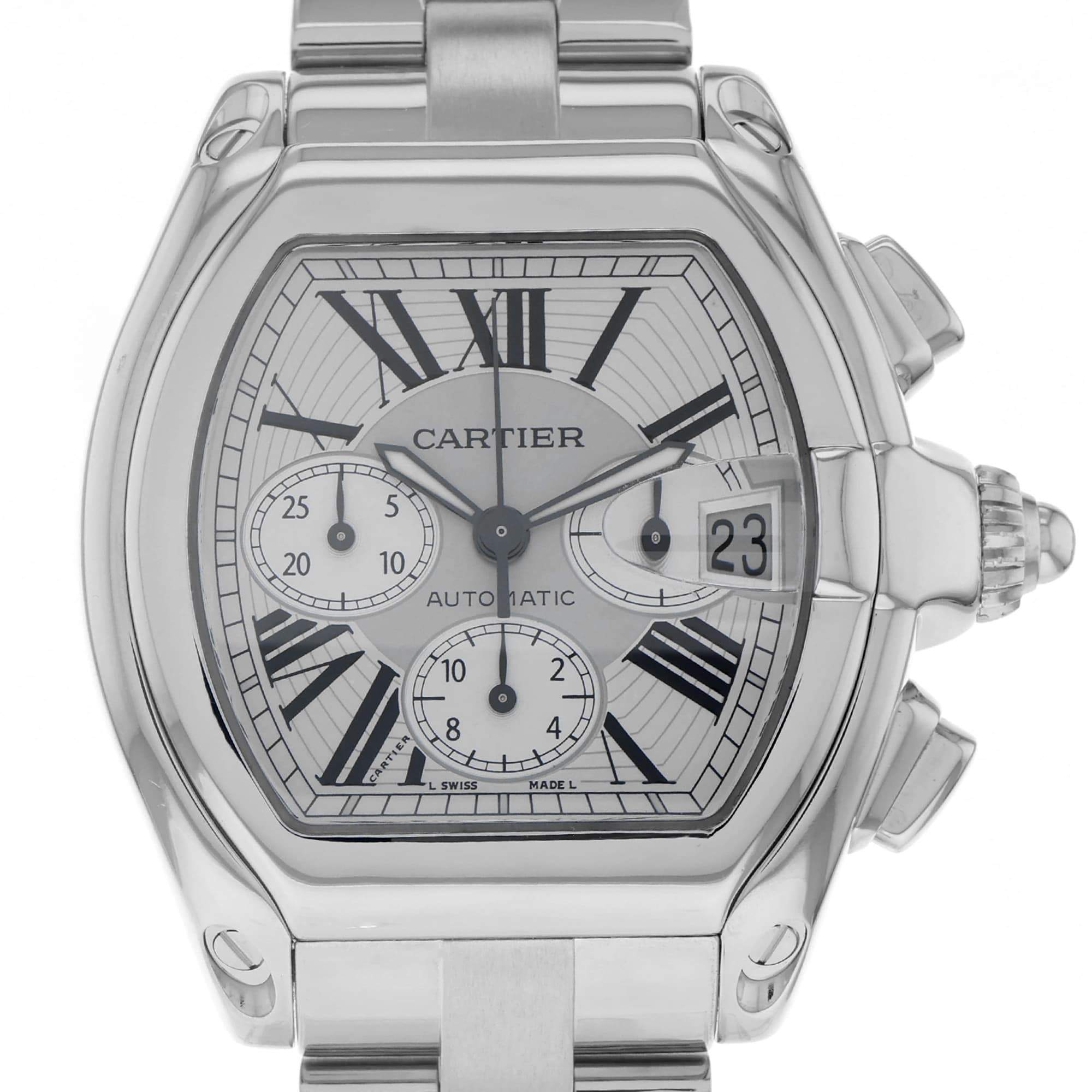 Cartier Roadster 2618 Silver roman automatic chronograph dial steel watch