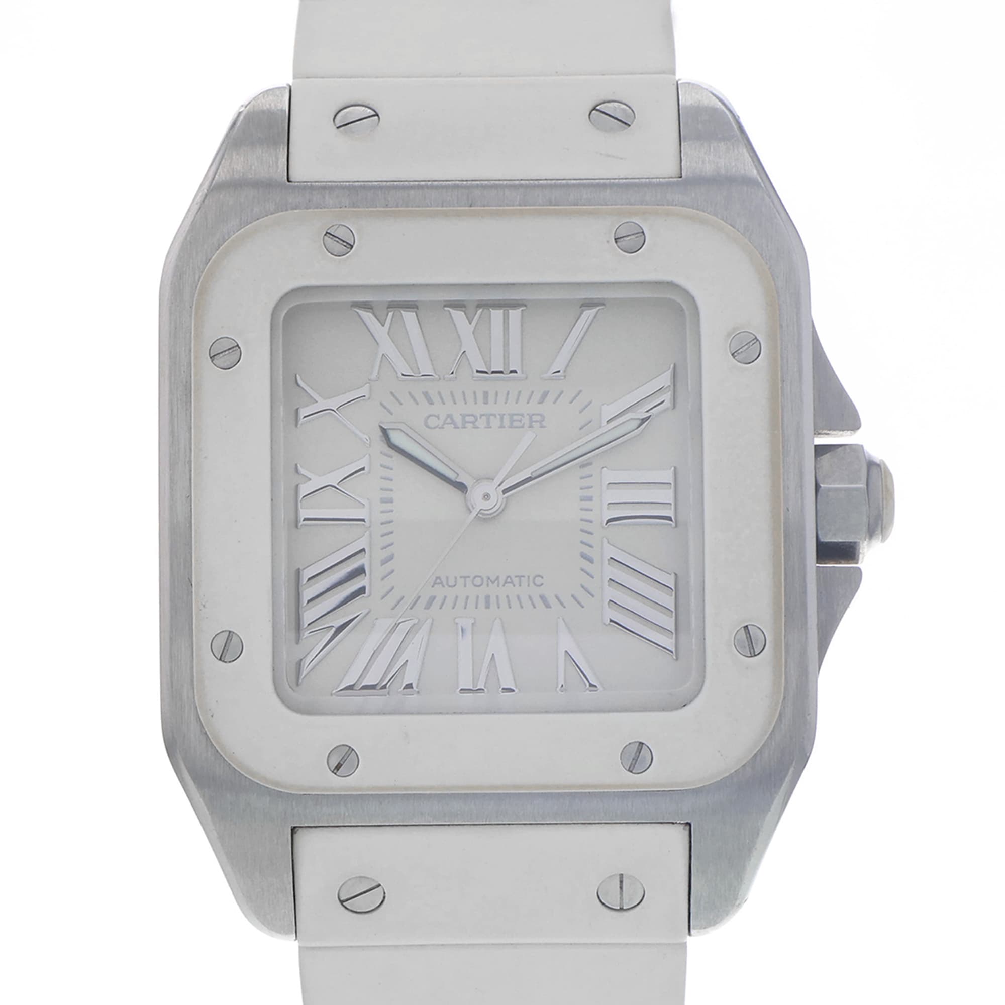 Cartier Santos 100 W20122U2 2878 2878 White roman automatic dial rubber bracelet steel
