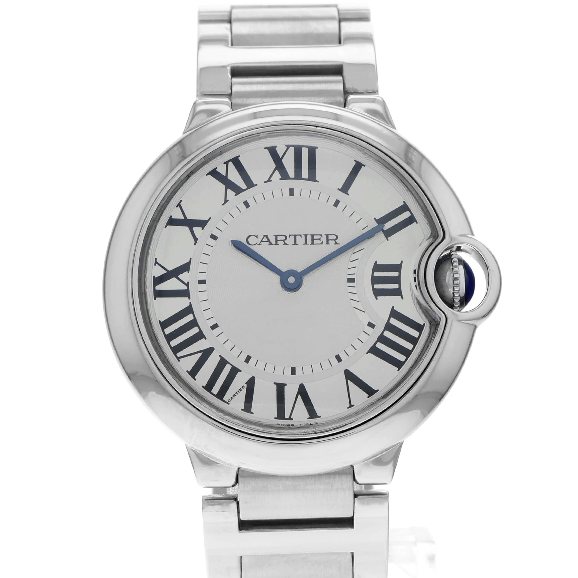 Cartier Ballon Bleu 36mm W69011Z4 3005 Silver Roman Stainless Steel Quartz Mens