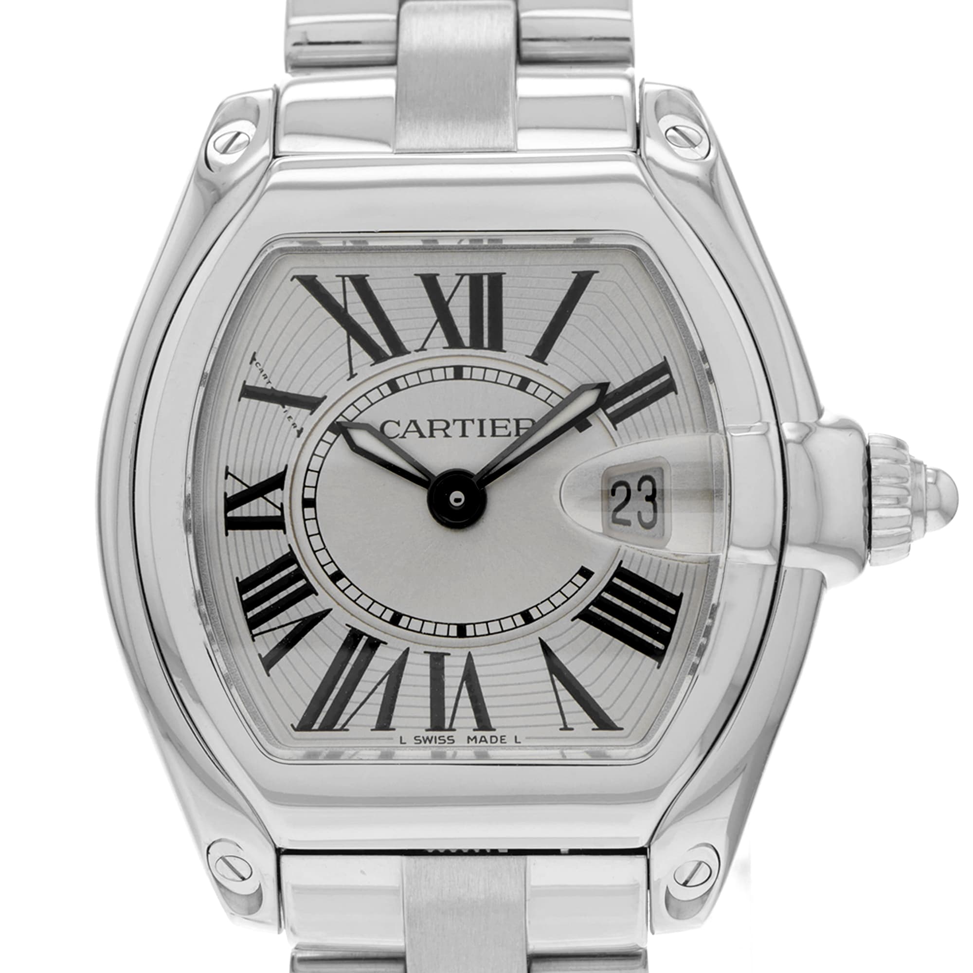 Cartier Roadster W62016V3 2675 Silver roman quartz date dial