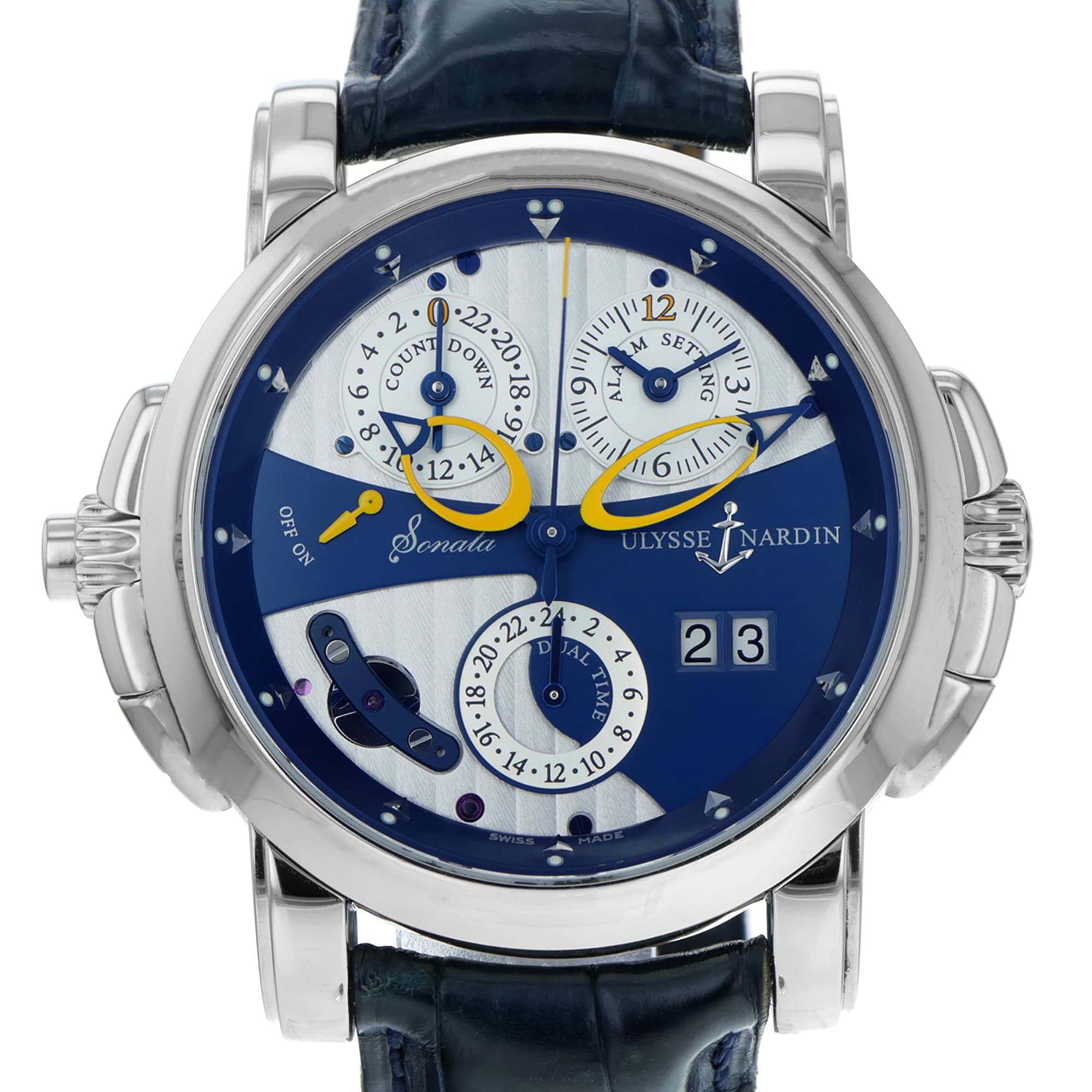 Ulysse Nardin Sonata 660-88 Cathedral Dual Time Alarm bleu dial 18K white gold