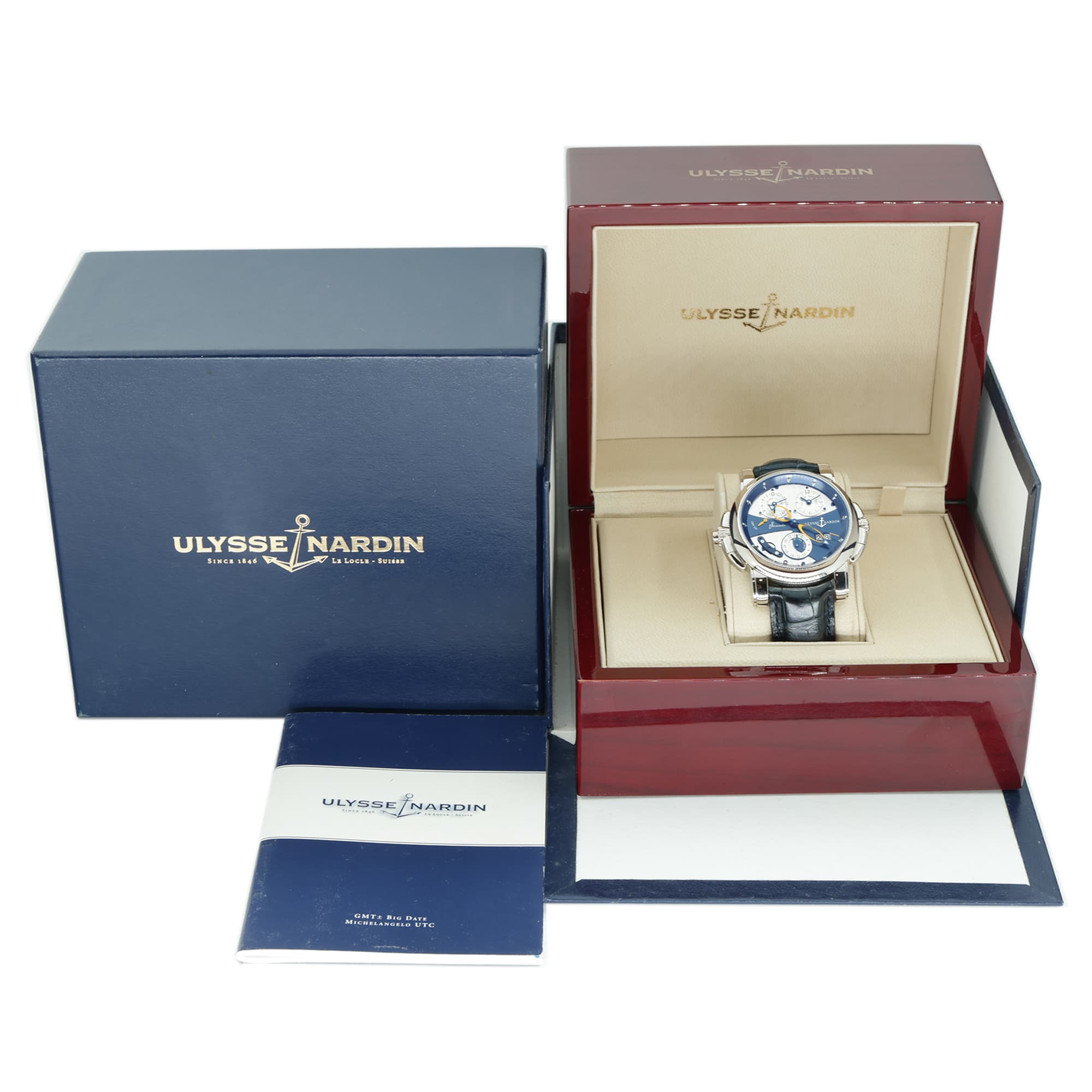 Ulysse Nardin Sonata 660-88 Cathedral Dual Time Alarm bleu dial 18K white gold
